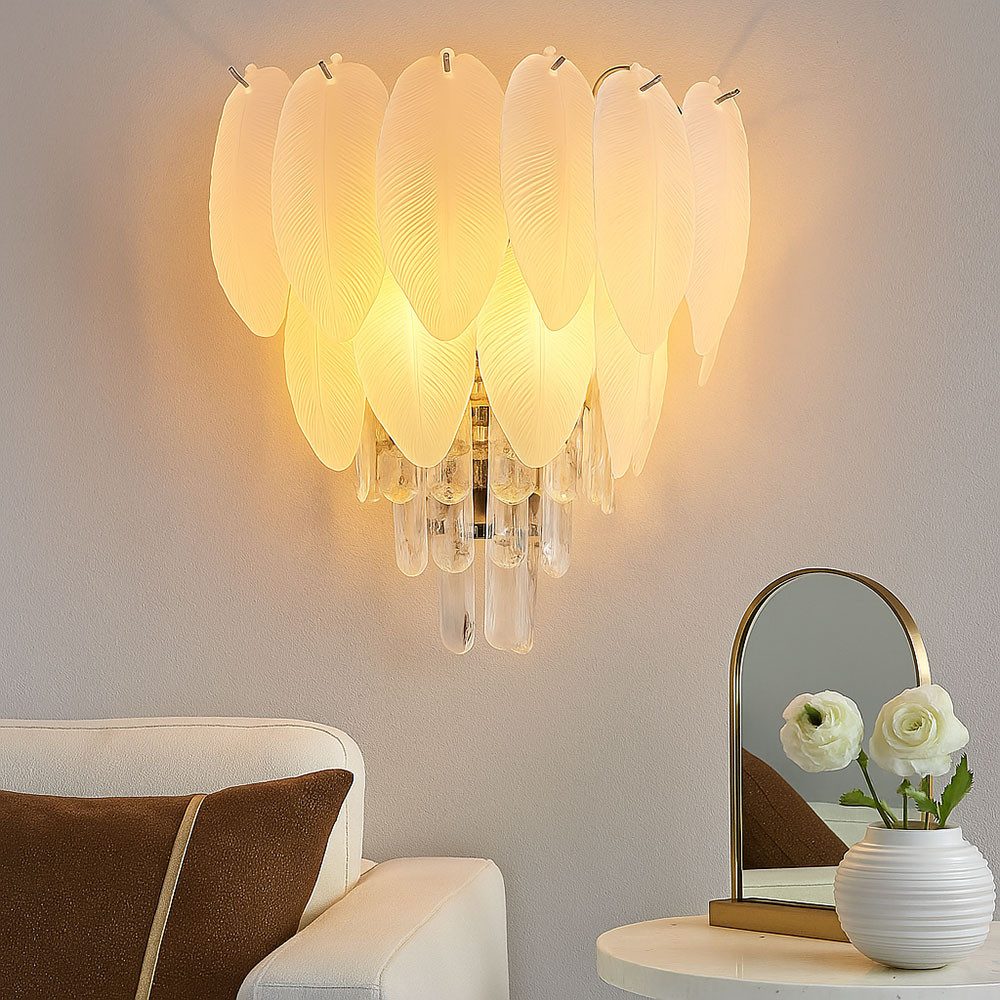 GLOBO LIGHTING LED Wandleuchte, Leuchtmittel inklusive, Warmweiß, Wandlampe Wandleuchte Wohnzimmerlampe Blätter Kristalle LED H 40 cm