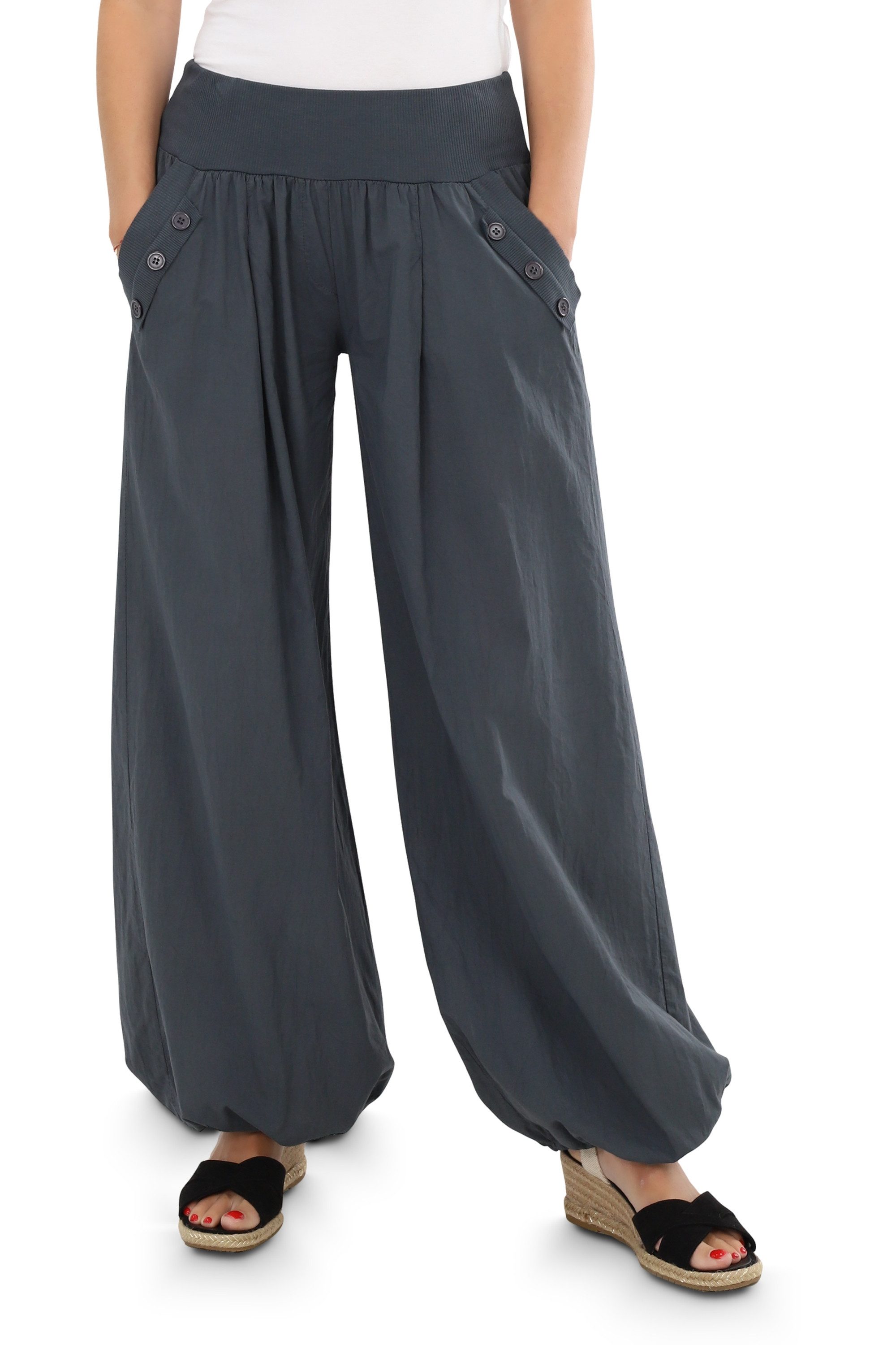 malito more than fashion Haremshose malito Damen Pumphose mit Zierknöpfen 23245P Sommer Aladinhose Freizeithose locker & lässig Einheitsgröße