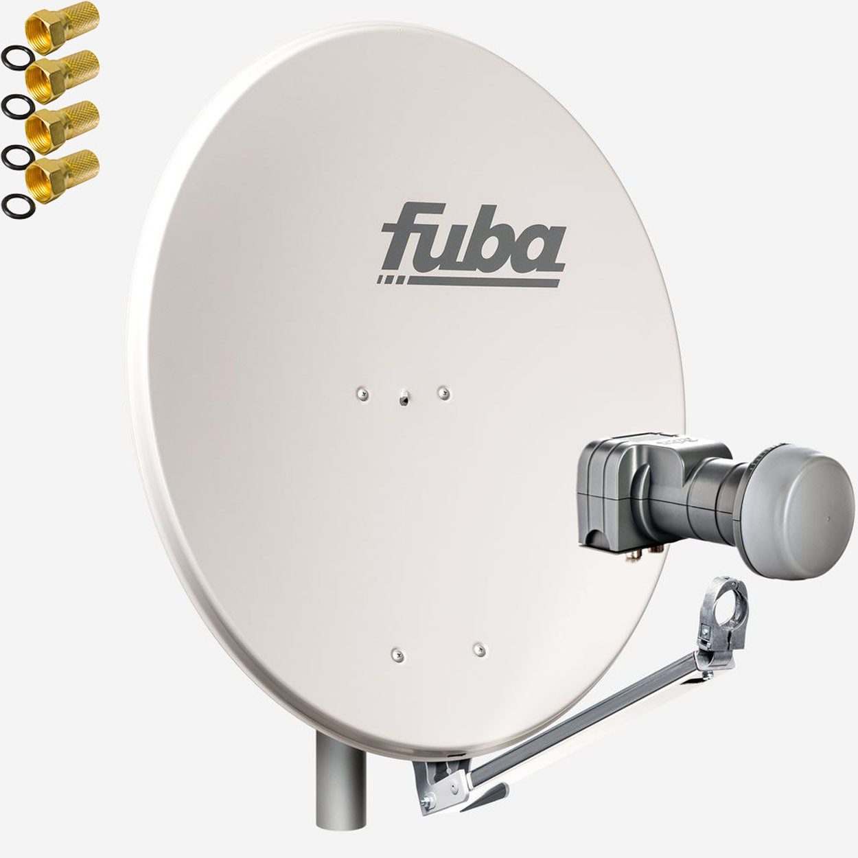 fuba DAL 802 G + Twin LNB Sat Anlage 2 Teilnehmer Alu Spiegel Grau SAT-Antenne