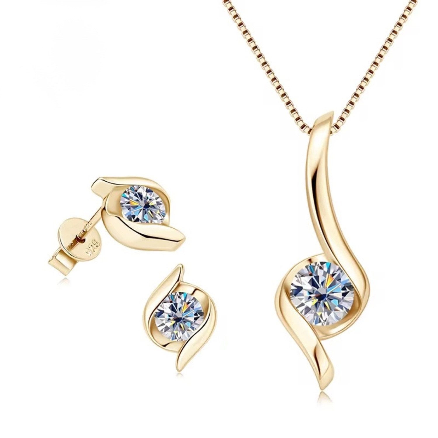 ROUGEMONT Schmuckset Stilvolles Damen Moissanit Schmuckset 925 Sterling Silber Gold, Echtschmuck mit Echtheitszertifikat