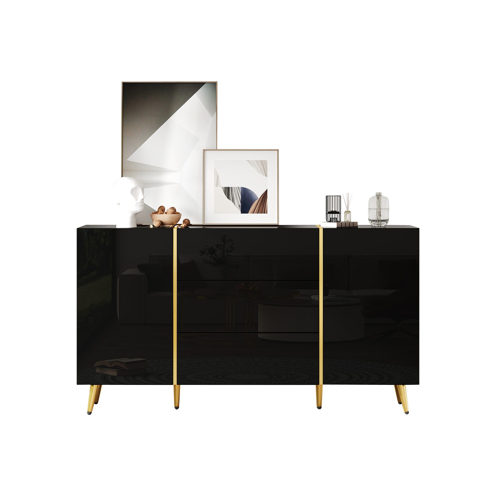 MODFU Sideboard Moderner Aufbewahrungsschrank mit Golddekoration günstig online kaufen