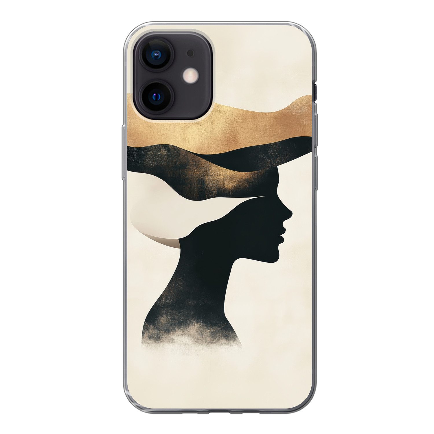 MuchoWow Handyhülle für Apple iPhone 12 Frau - Wellen - Schwarz, Smartphone-Bumper, Print, Handy Schutzhülle Dünn