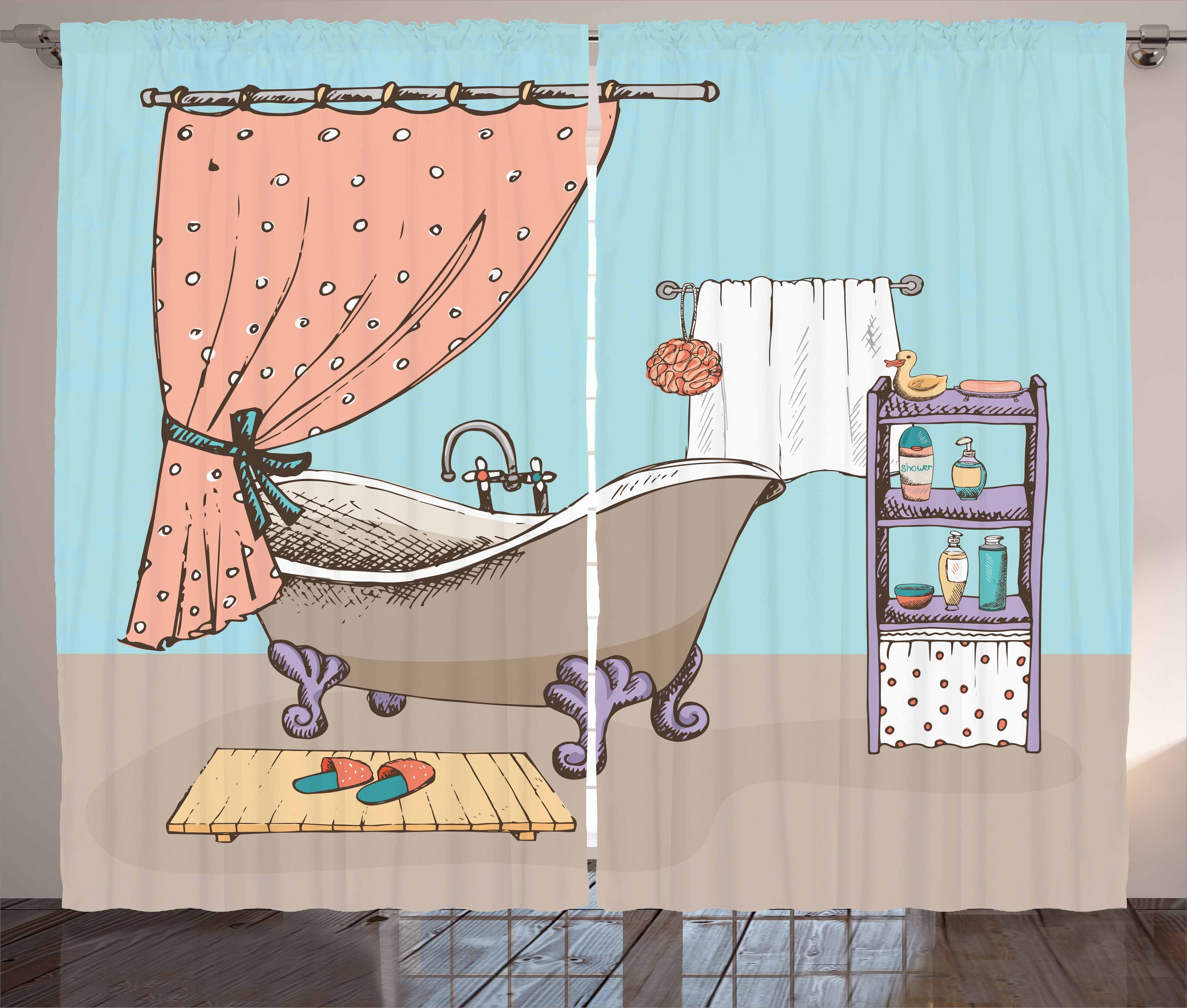 Illustration und mit Badezimmer-Wanne Schlafzimmer Abakuhaus, Schlaufen Vorhang Gardine Karikatur Kräuselband Haken,