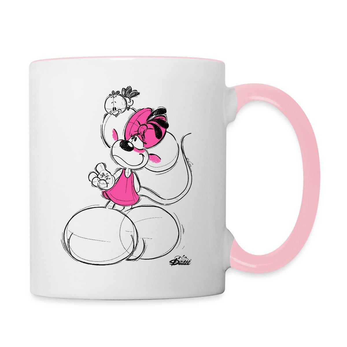 Spreadshirt Tasse Diddl Diddlina Füttert Vögelchen Tasse Zweifarbig, Keramik