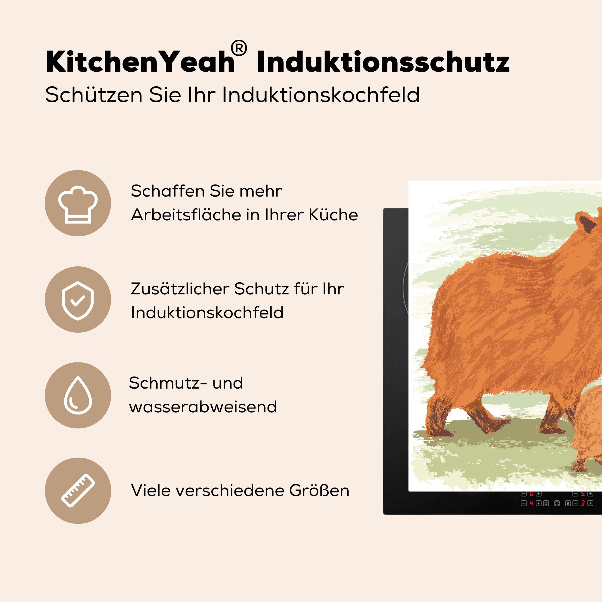 MuchoWow Herdblende-/Abdeckplatte Illustration von zwei gezeichneten Ceranfeldabdeckung, 78x78 (1 küche tlg), Wasserschweinen, cm, für Vinyl, Arbeitsplatte