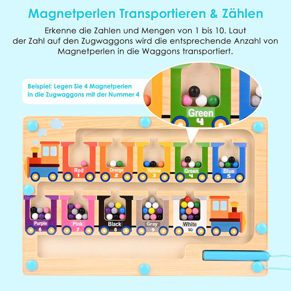 CLTYQ Lernspielzeug Montessori Spielzeug ab 3 Jahre, Magnetspiel Labyrinth,Holzspielzeug, Motorikspielzeug,Geschenk für Mädchen und Jungen,Magnetspielzeug