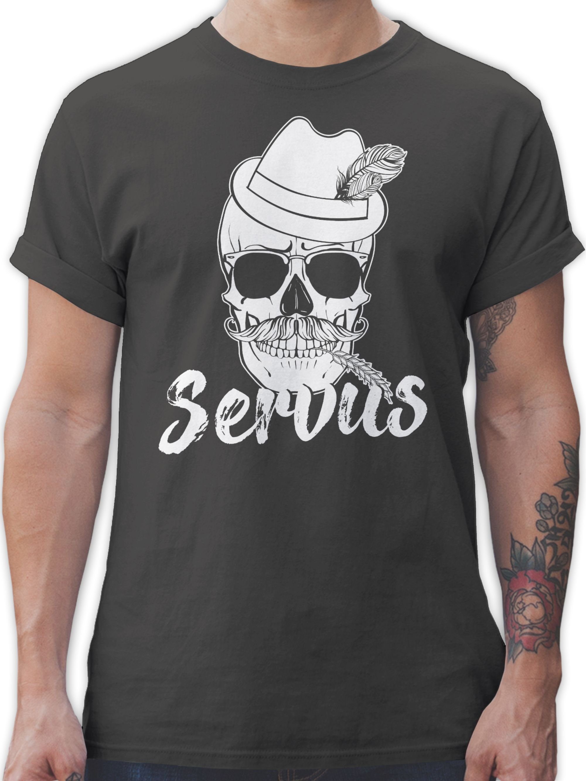 Shirtracer T-Shirt Bayern Totenkopf Servus Weiss Mode für Oktoberfest Herren 3 Dunkelgrau