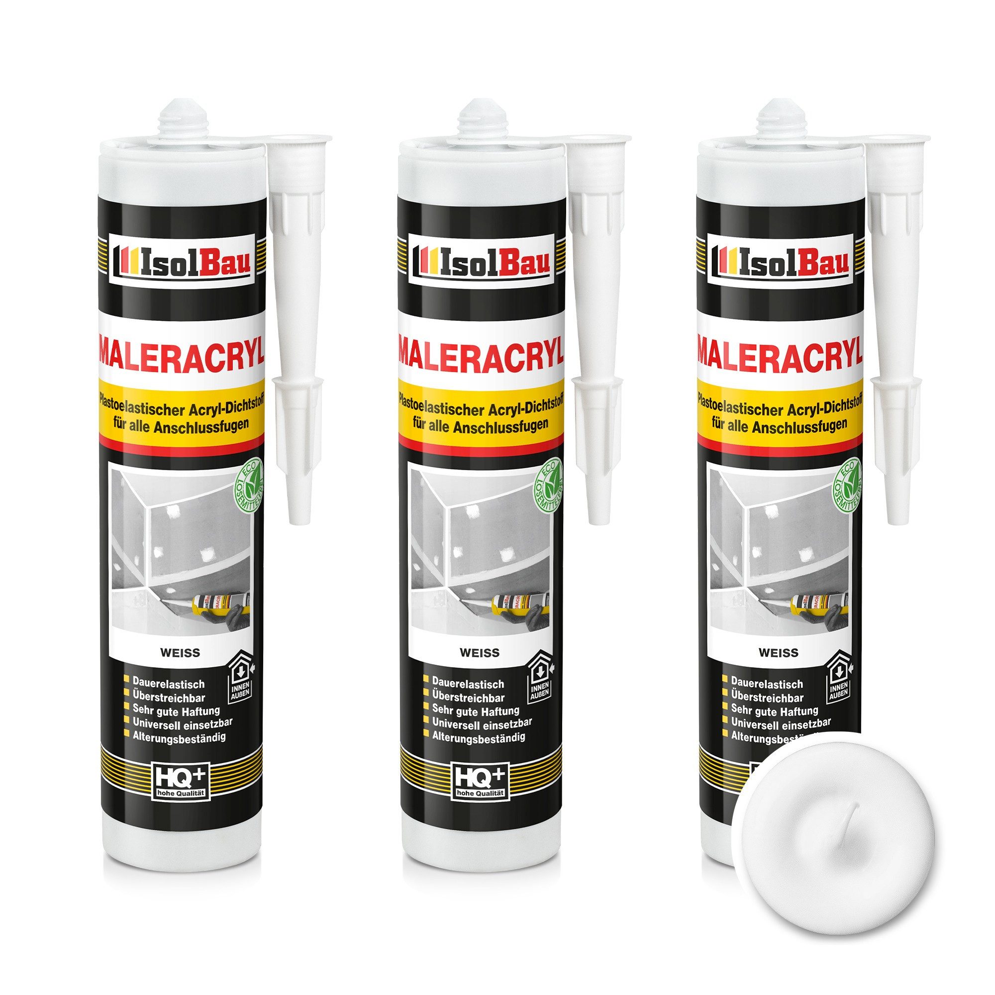 None Spachtelmasse Maleracryl Bauacryl 3 x 300 ml Weiß Acryl Abdichten von Fuge Kartusche, Mauerwerk Putz Gipskarton Beton Gasbeton Zement Holz Polystyrolschaum