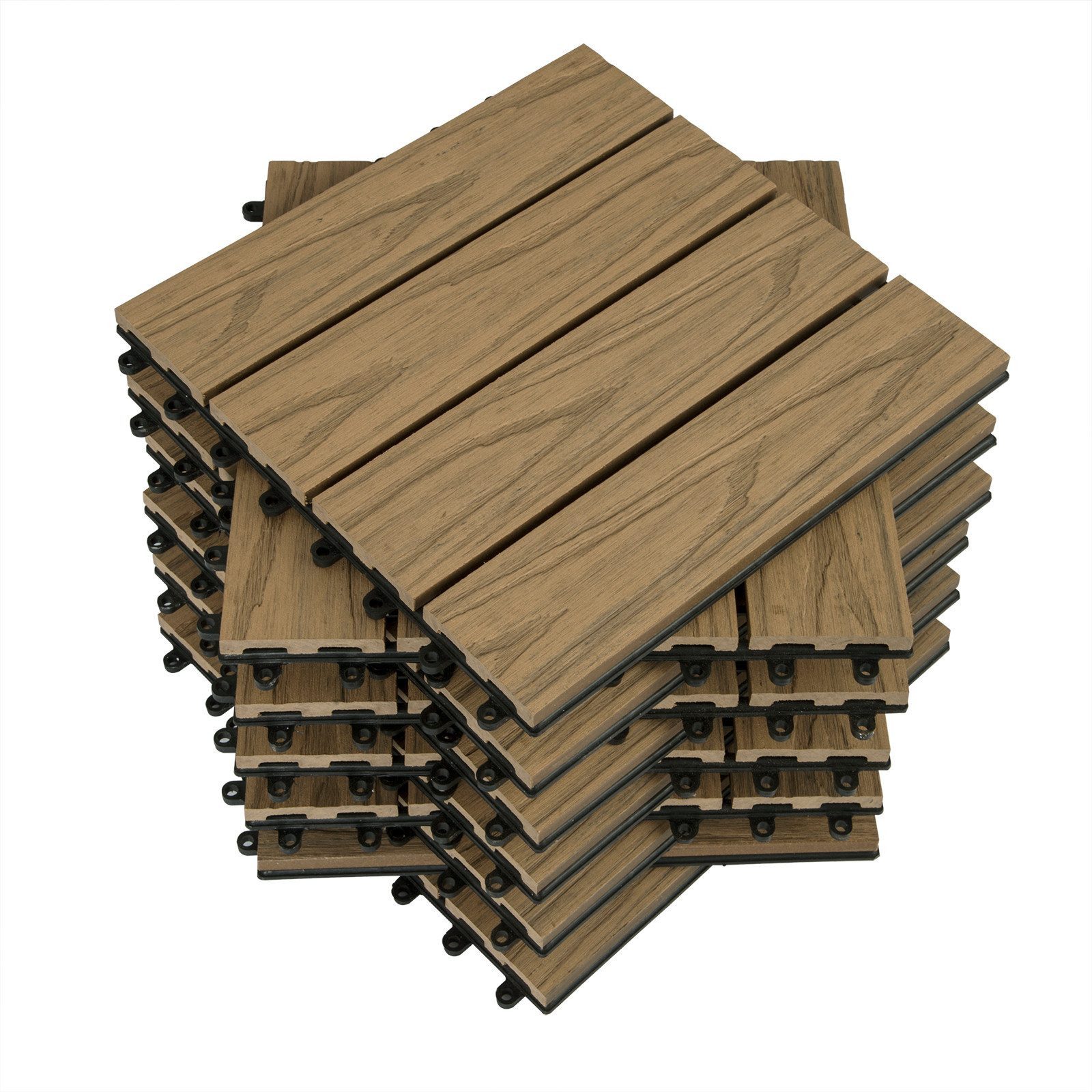 Woltu WPC-Fliesen, 22 St., 22 St. Balkonfliesen, Terrassenfliesen 30x30cm Holz Optik mit Relief