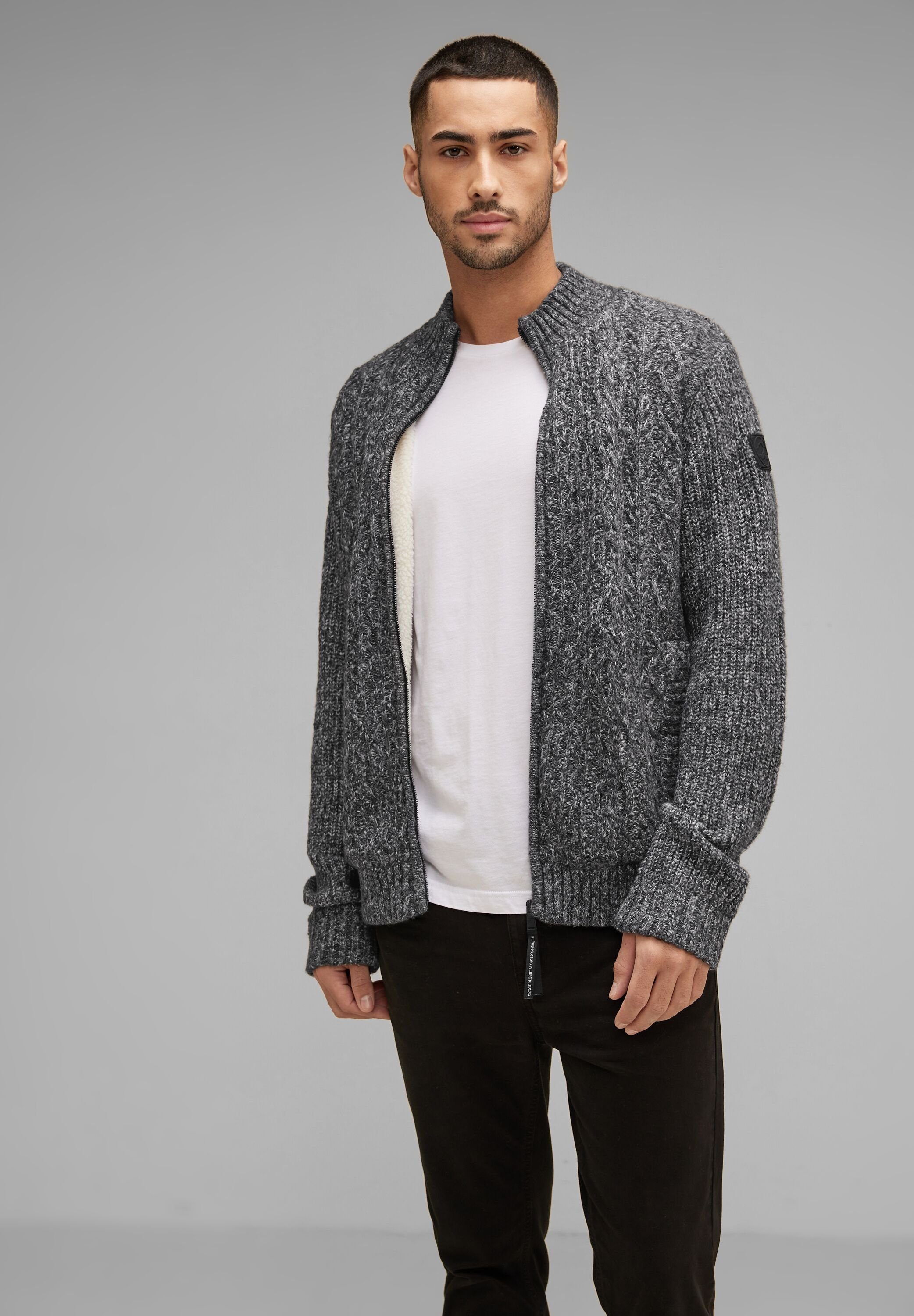 STREET ONE MEN Strickjacke mit Stehkragen