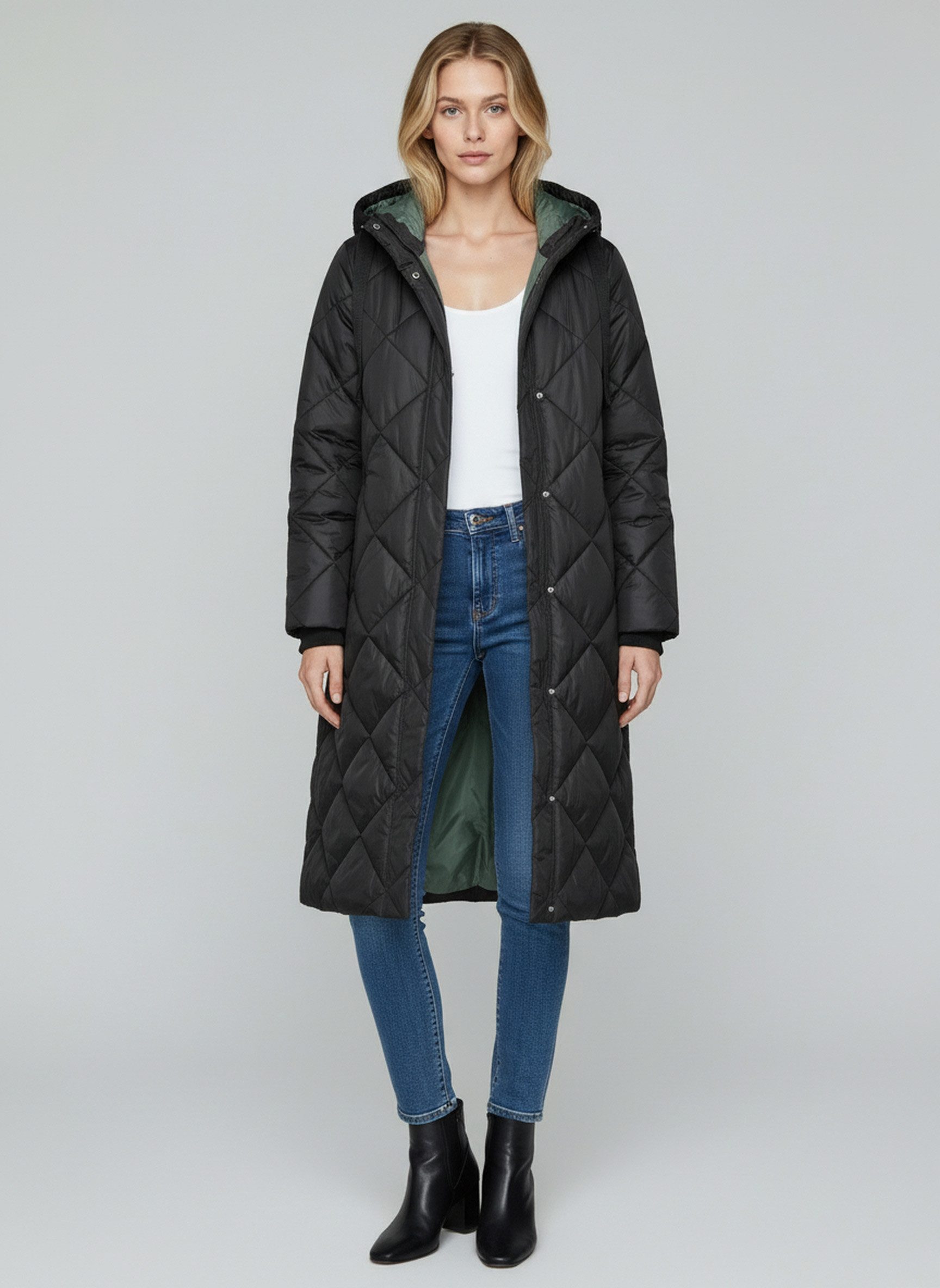 SUBLEVEL Steppjacke Damen Mantel mit Kapuze lange Winter Jacke Parka Stehkragen, Kapuze, flauschig, kuschelig, warm, Outdoor, Mantel