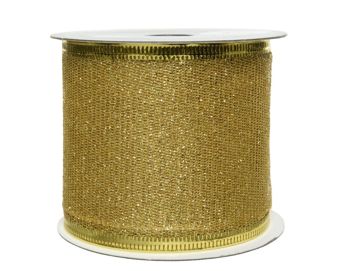 Kaemingk Season Decorations (KSD) Geschenkband, Goldband - Glitzerband 63mm x 2,7m Rolle gold gold