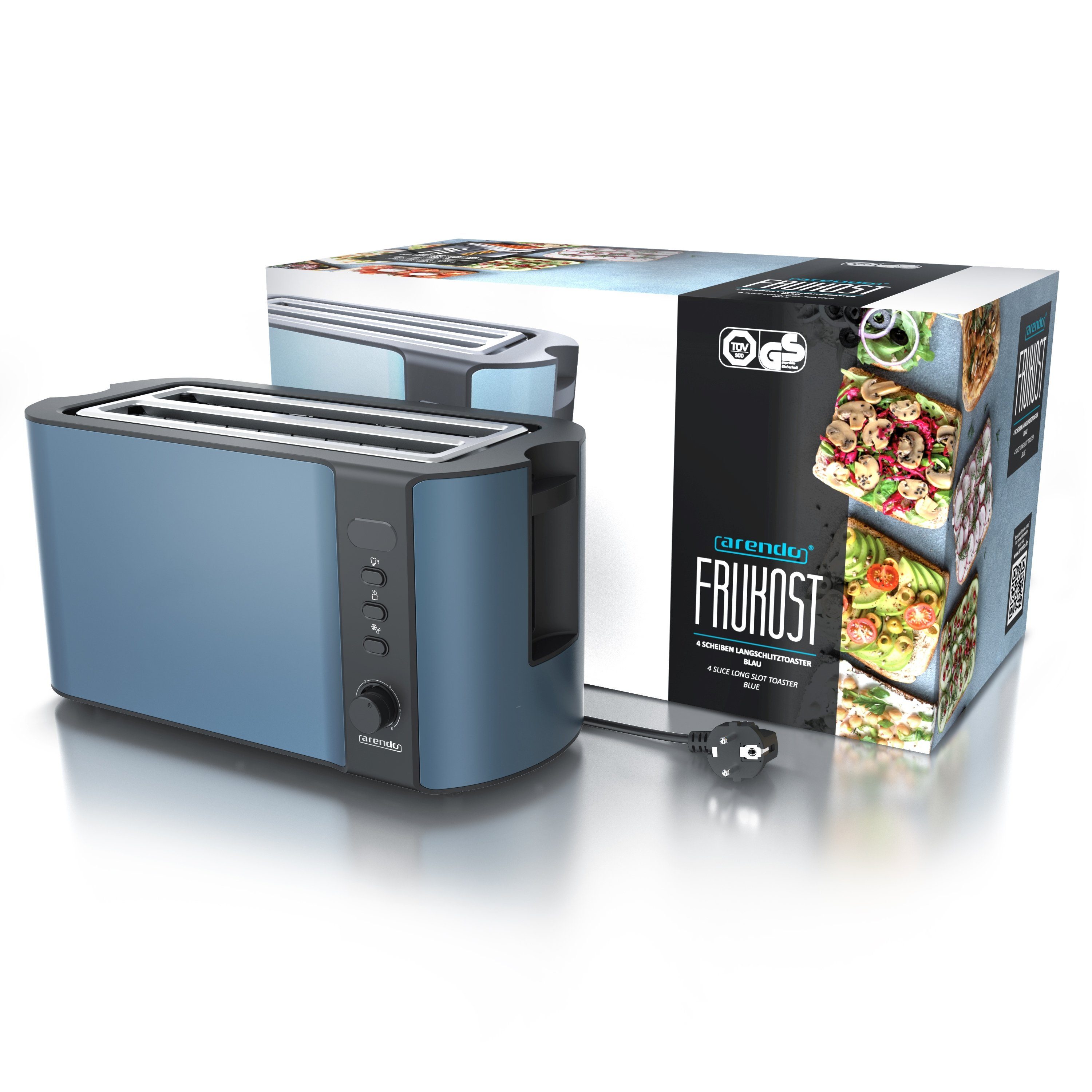 Arendo Toaster, Wärmeisolierendes 1500 Brötchenaufsatz, blau 2 für Display W, Schlitze, Scheiben, Langschlitz, 4 Gehäuse, lange