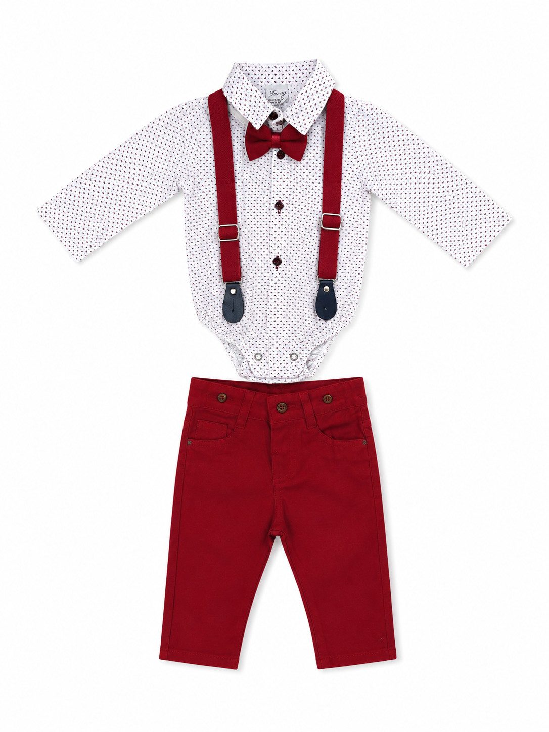 Lorey Medtec Anzug 4-teilig Jungen Outfit, Rot-Weiß, Set: Hemd + Hose + Fliege + Hosenträger (Hemd + Hose + Fliege + Hosenträger)