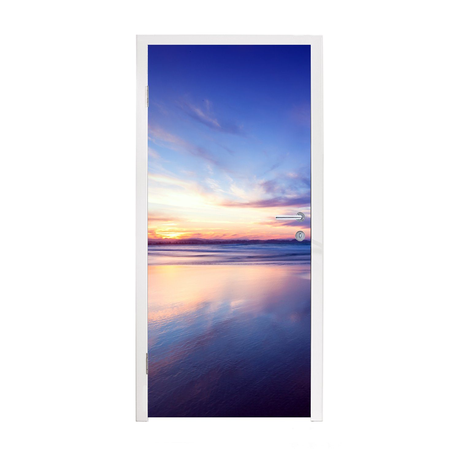 MuchoWow Türtapete Sonnenuntergang mit ruhigen Farben am Strand, Matt, bedruckt, (1 St), Fototapete für Tür, Türaufkleber, 75x205 cm