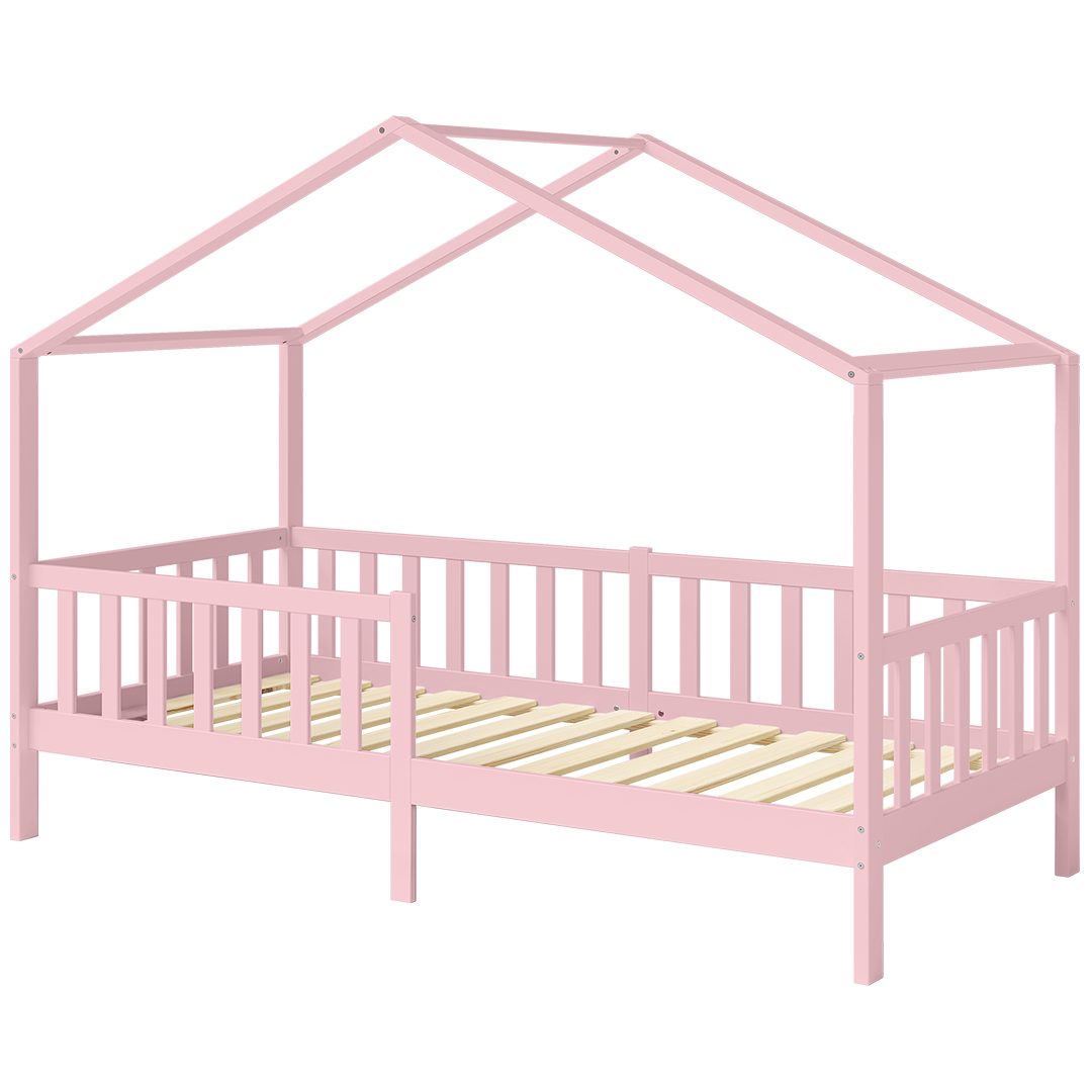 Bellabino Kinderbett Bia mit Rausfallschutz & Lattenrost (rosa, optional mit Matratze), Kinderbett aus Kiefernholz, verfügbar in 80x160/90/120/140x200 cm