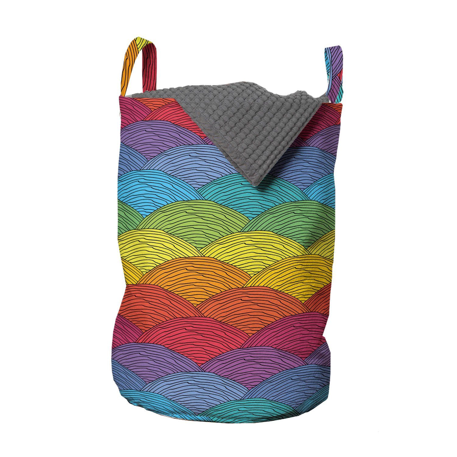 Abakuhaus Wäschesäckchen Wäschekorb mit Griffen Kordelzugverschluss für Waschsalons, Abstrakt Seigaiha Regenbogen-Wellen | Wäschesäcke