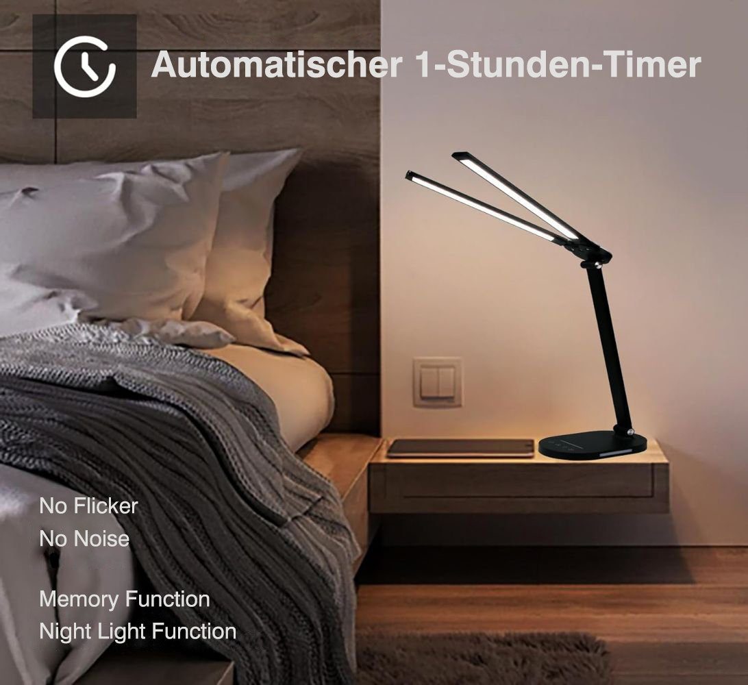 JOYOLEDER LED mit LED Ladestation,Dimmbar Schreibtischlampe, kabellose Tischlampe, Schreibtischlampe Doppelkopf