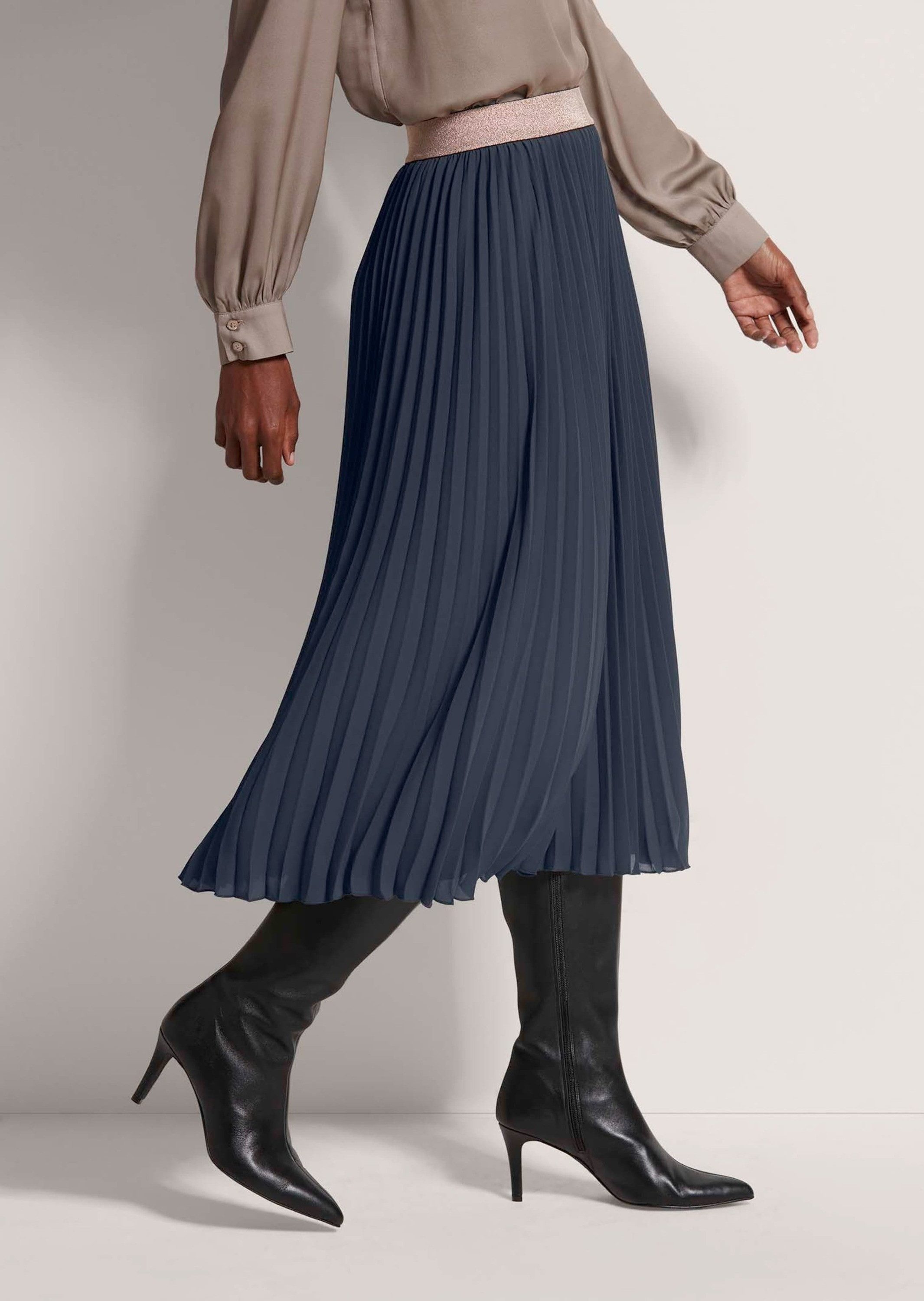 MADELEINE Maxirock Eleganter Faltenrock in Midilänge Wadenlanger Rock mit elastischem Bund, Plissee