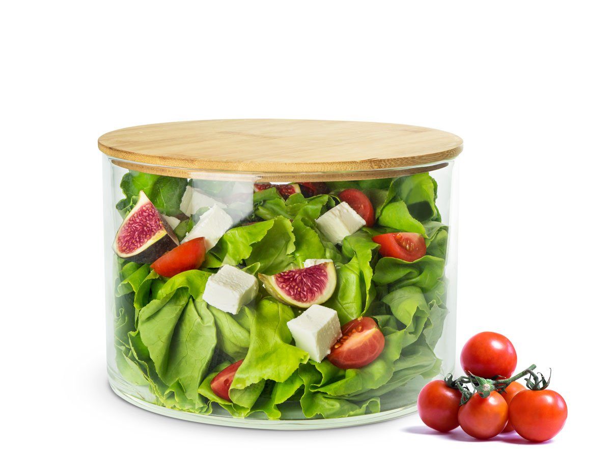 Sendez Schüssel Glasschale mit Holzdeckel Salatschale 20cm Schale Schüssel Glasdose, Glas