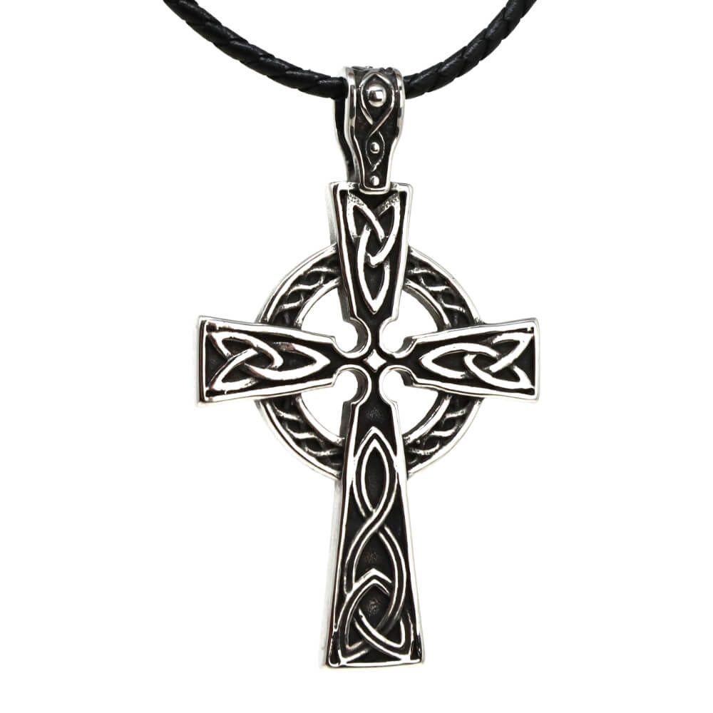 Kette mit Anhänger Lederkette Edelstahlkette 316L KELTISCHES KREUZ