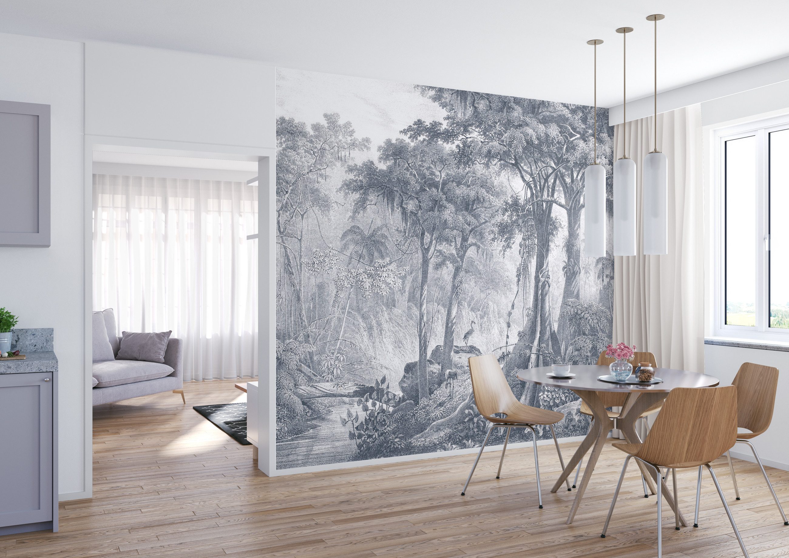 Rasch Fototapete Landschaftsmotiv - Vliestapete Weiß Creme, Vintage-Optik, (1 Rolle, 1 St., Kollektion 'Curiosity' - 2,65 m x 3,18 m), gute Lichtbeständigkeit, waschbeständig, restlos abziehbar