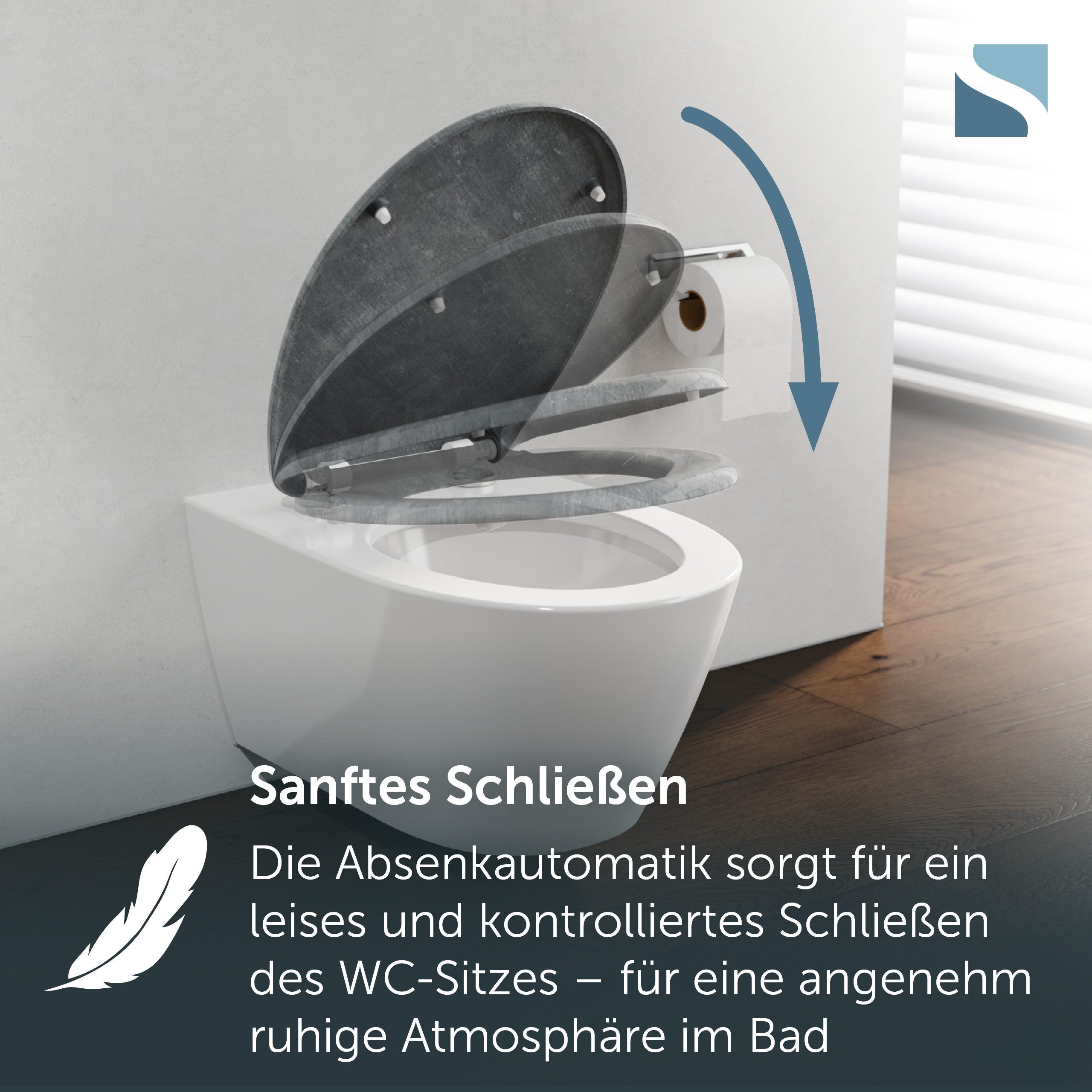 Schütte WC-Sitz LIGHT CONCRETE, Toilettendeckel, Absenkautomatik, Schnellverschluss, O-Form, bis 175kg