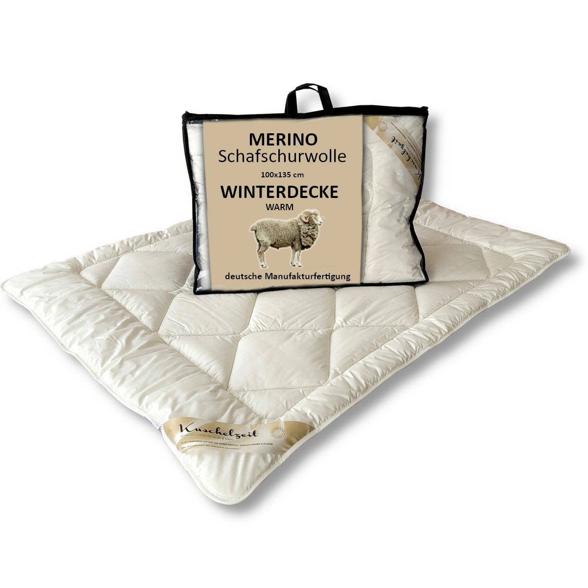 Meivita Naturhaarbettdecke Merino Schafschurwolle Winterdecke Winterbett, Füllung: 100% Wolle, Bezug: 100% Baumwolle, Bettdecke Hergestellt in Deutschland