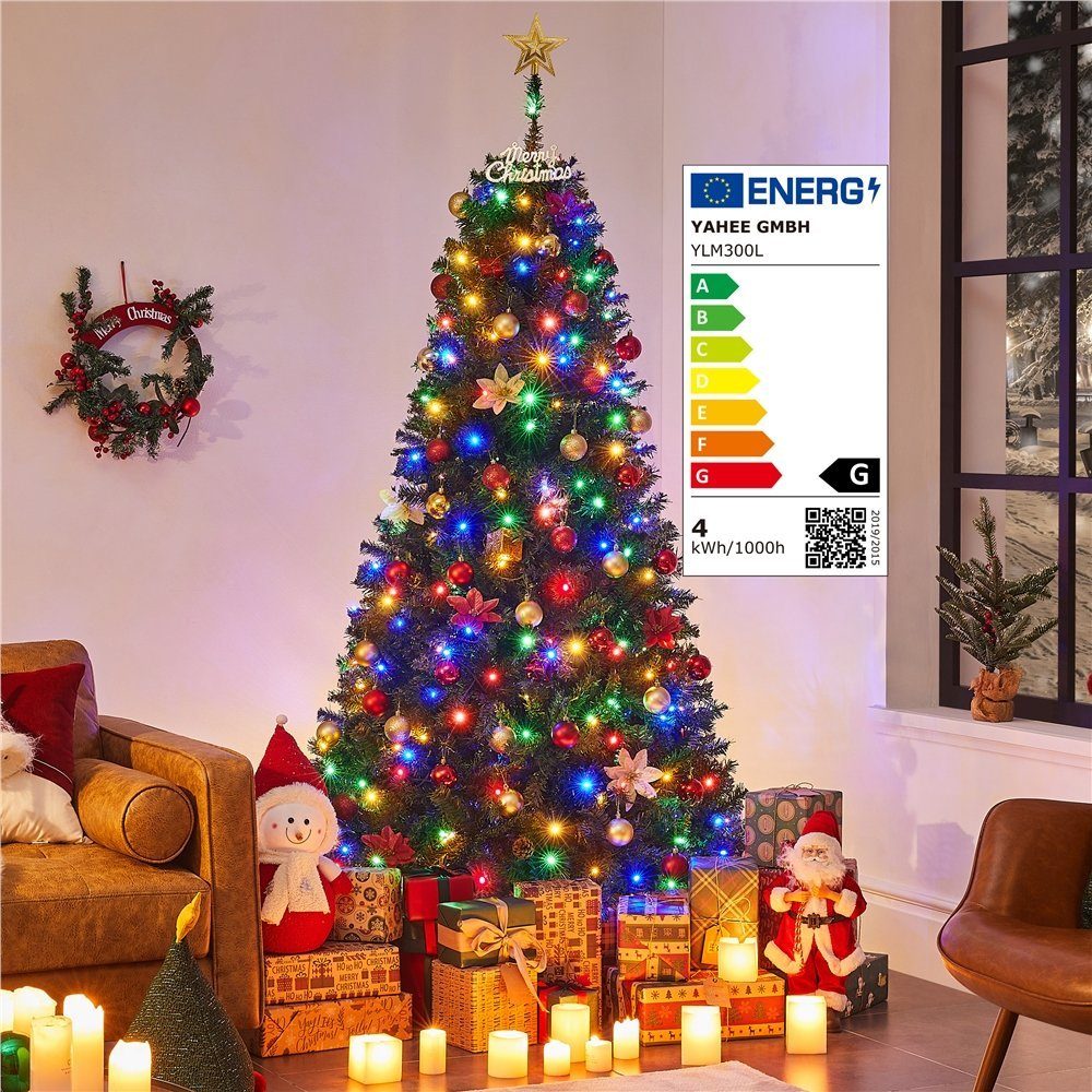 Yaheetech Künstlicher Weihnachtsbaum 152,5/183 cm (H), Fichte, LED Tannenbaum mit 9 Lichtmodi, mit Faltbarem Metallständer