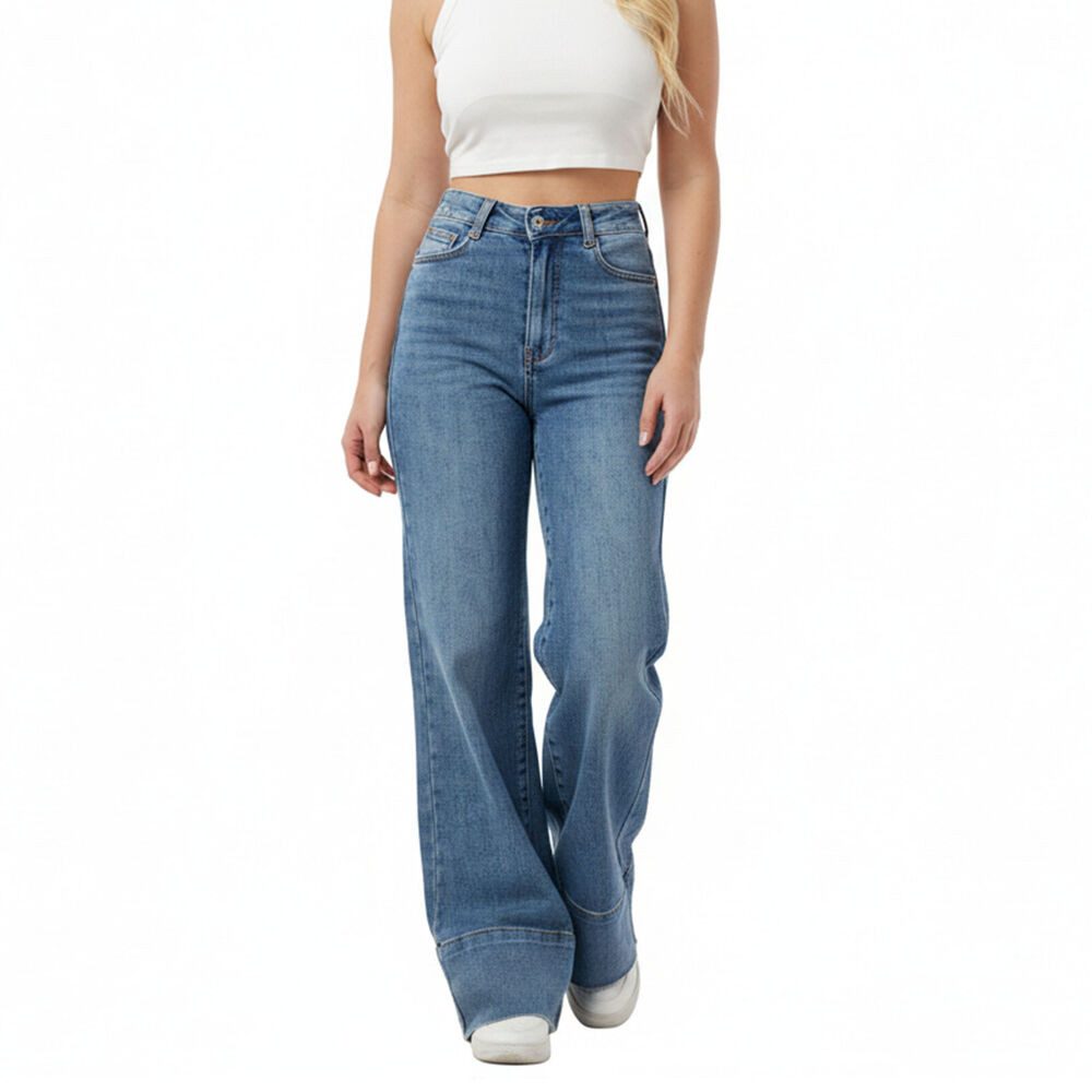 Ital-Design Weite Jeans Trendige High-Waist Jeans für Damen – Komfort & Stil (90861182) Used-Look Stretch High Waist Jeans in Blau