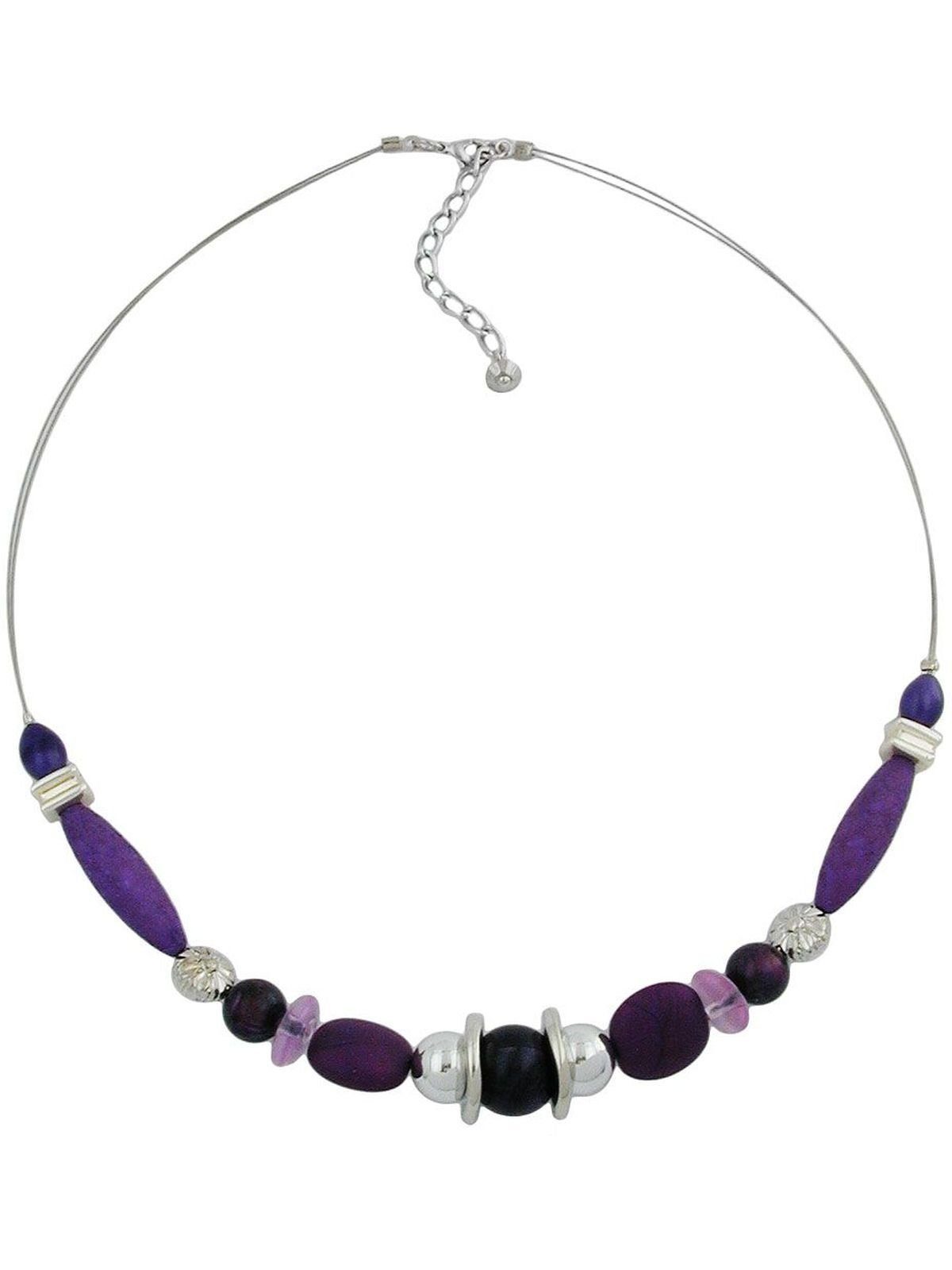 Gallay Perlenkette Drahtkette lilafarben Kunststoffperlen 45cm (1-tlg) silberfarben