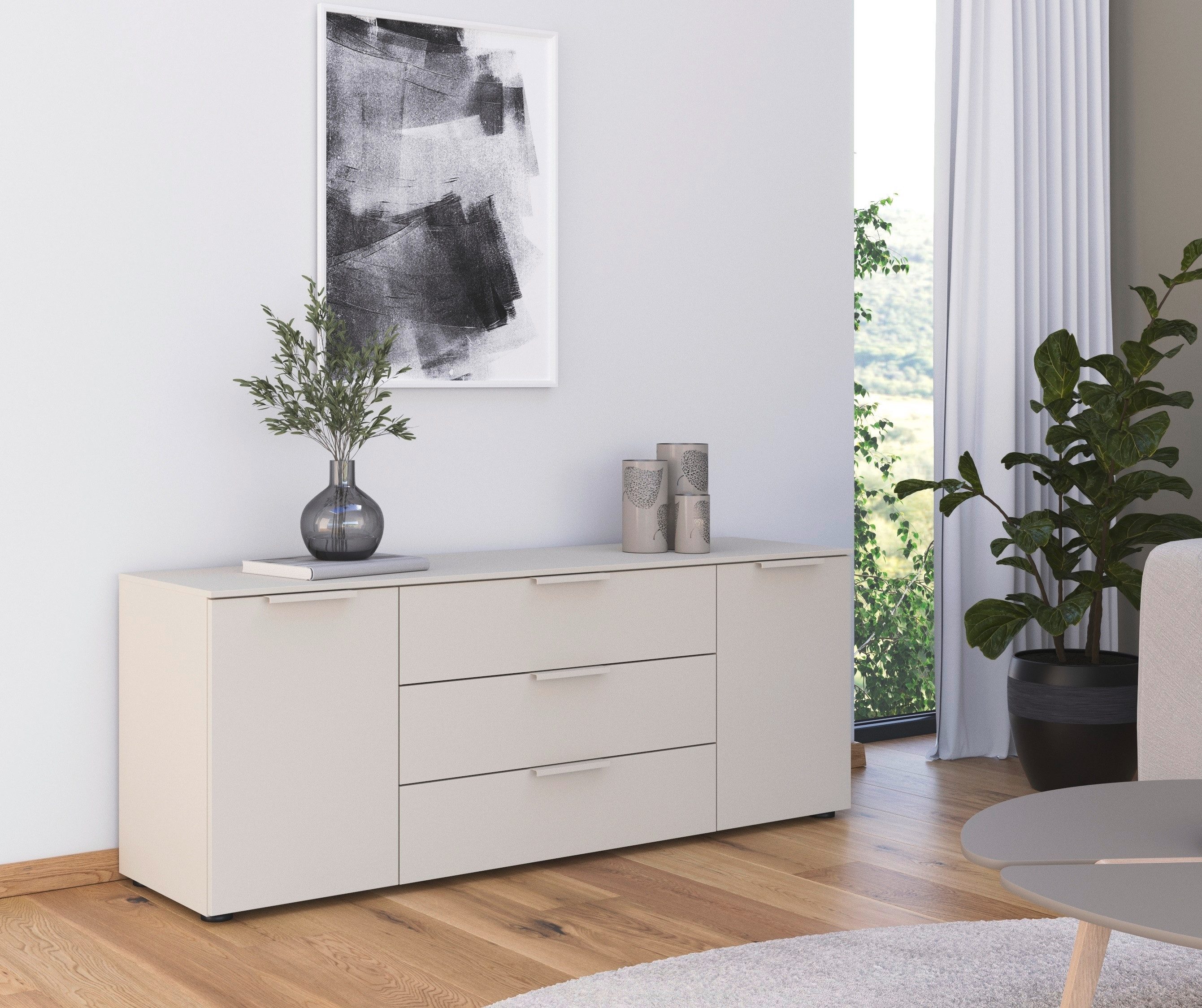 rauch Schubkastenkommode Kommode Türkommode Sideboard Kombikommode FLIPP (Breite 160 cm mit 2 Einlegeböden), 2-türig mit 3 Schubladen und Soft-Close-Funktion