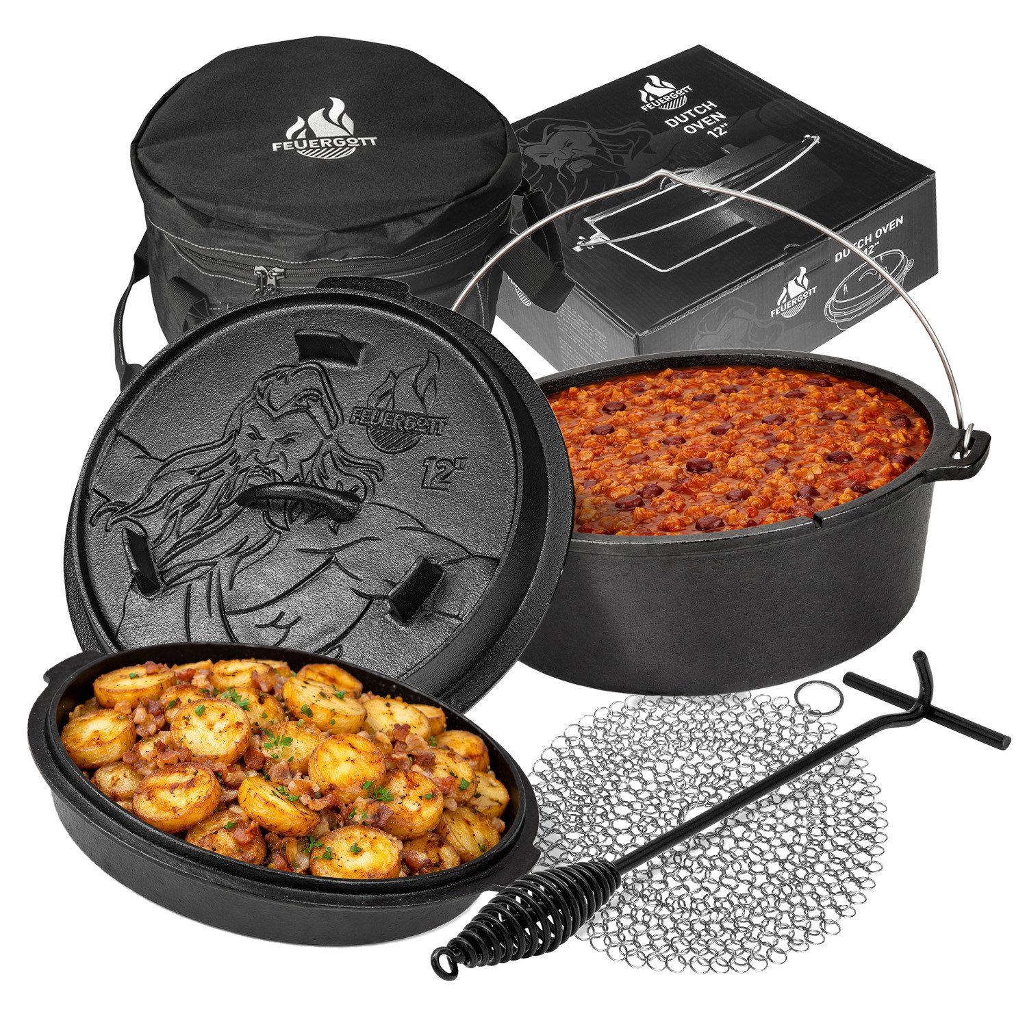 Feuergott Grilltopf FEUERGOTT Dutch Oven Set 6 l Set, Gusseisen