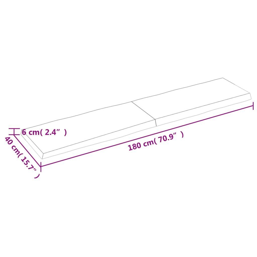 180x40x(2-6) Tischplatte Unbehandelt Baumkante cm furnicato St) (1 Massivholz