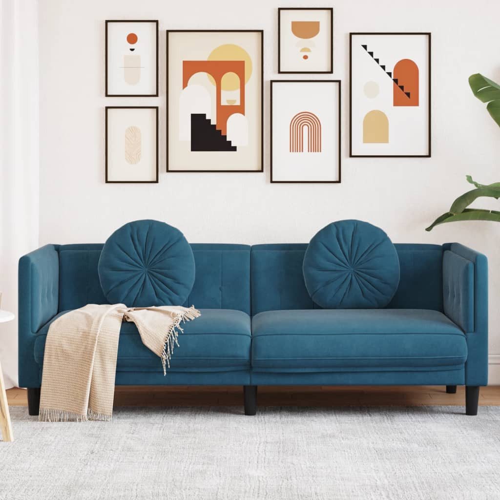 vidaXL Sofa Sofa mit Kissen 3-Sitzer Blau Samt