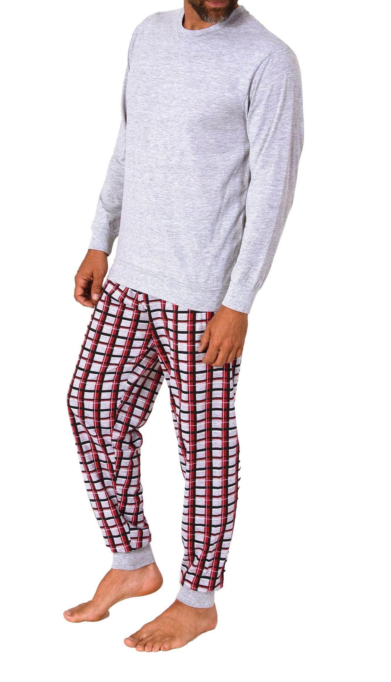 Normann Pyjama Normann Herren Pyjama lang mit Bündchen und karierter Jersey günstig online kaufen