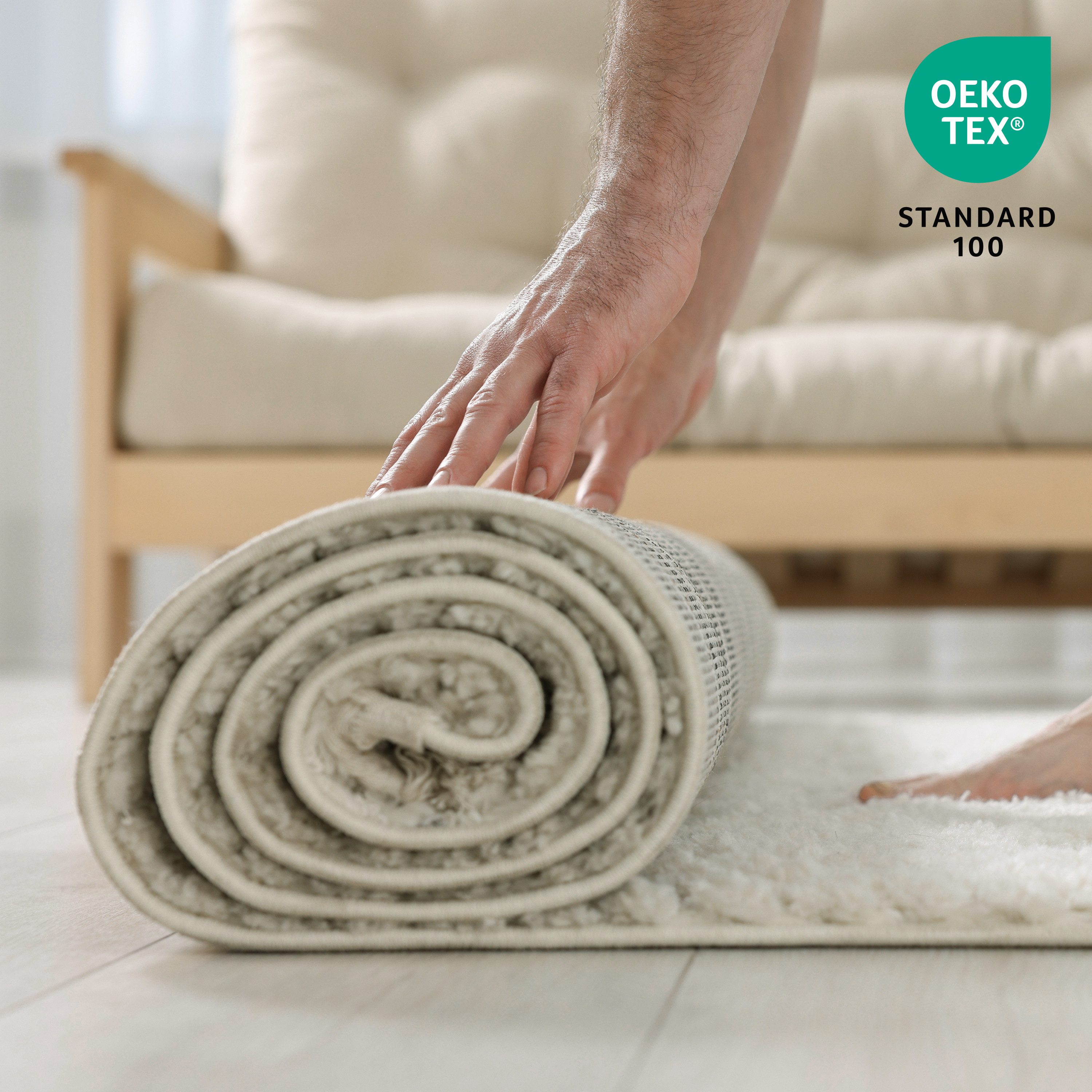 OTTO home Bettumrandung Tritom, Höhe 9 mm, (3-tlg), mit besonders weichem Flor, Kurzflor, modernes Wellen Muster – Bild 5 von 5