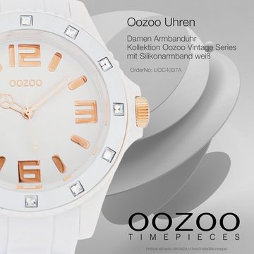 OOZOO Quarzuhr Oozoo Unisex Armbanduhr Vintage Series, (Analoguhr), Damen, Herrenuhr rund, extra groß (ca. 48mm) Silikonarmband weiß