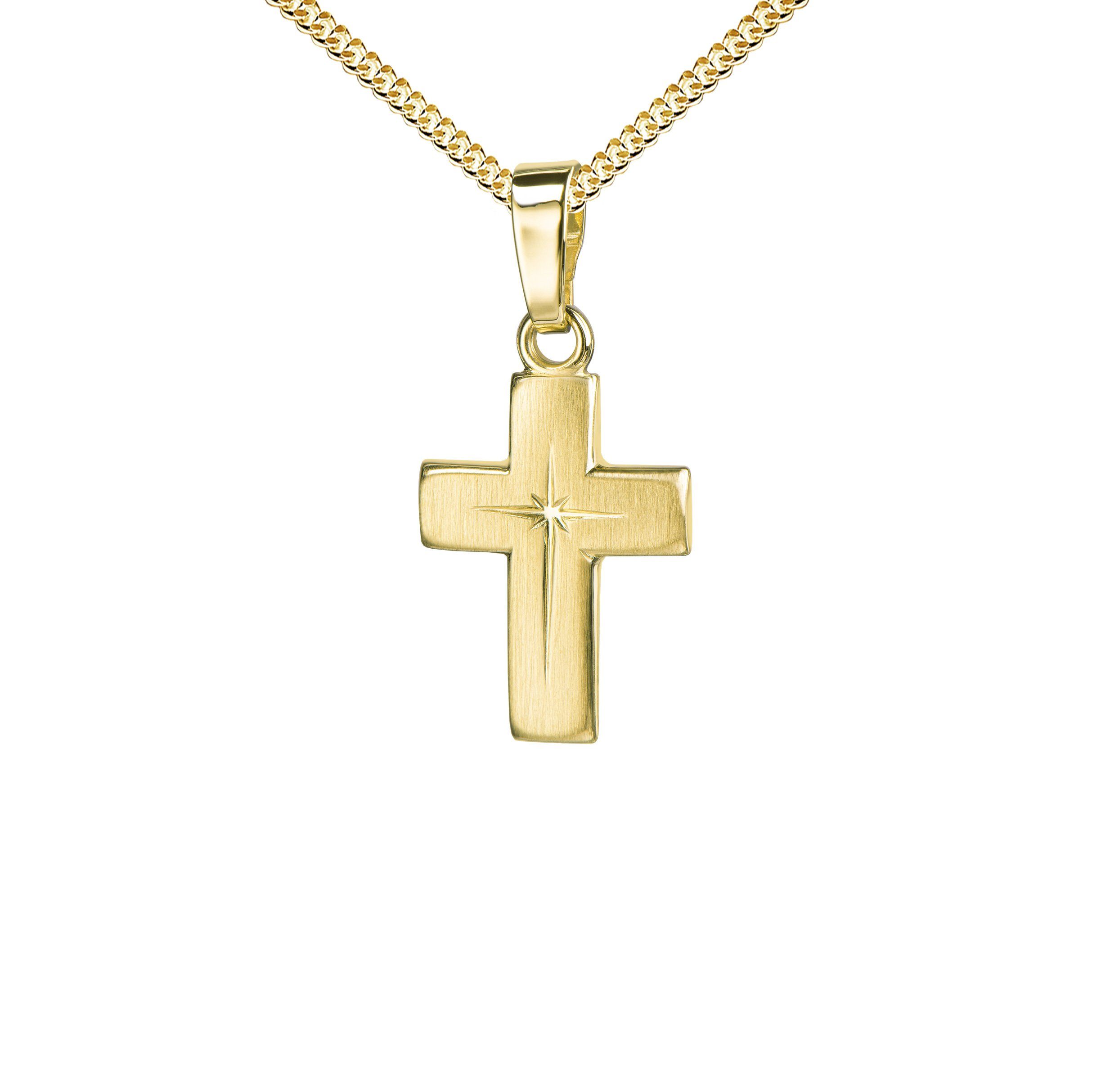 JEVELION Kreuzkette kleiner Kreuzanhänger 333 Gold - Made in Germany (Goldkreuz, für Damen und Kinder), Mit Kette vergoldet- Länge wählbar 36 - 70 cm oder ohne Kette.