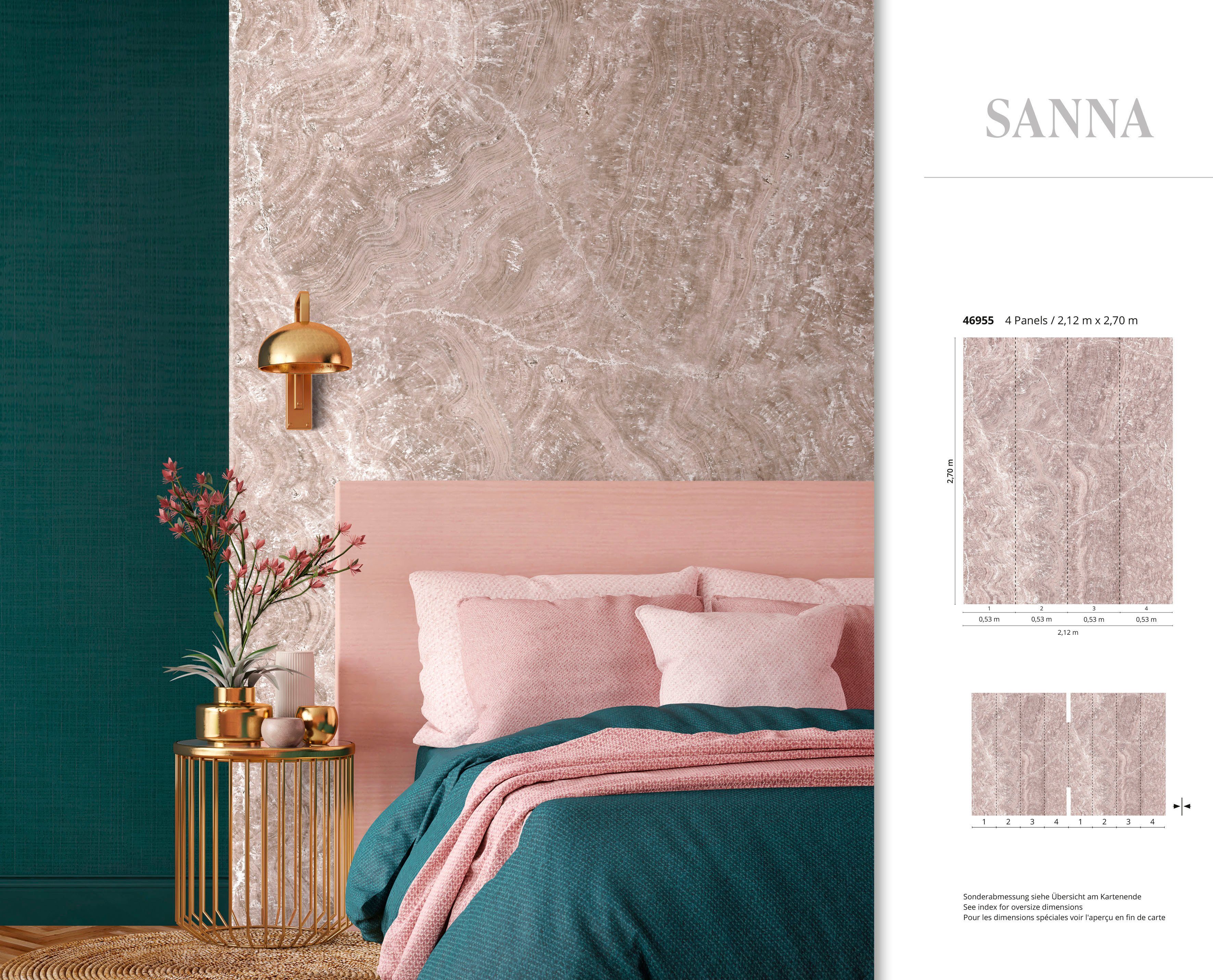 Fototapete beige/rosa Sanna, glatt, Vliestapete Marburg für moderne matt, Wohnzimmer Küche Schlafzimmer