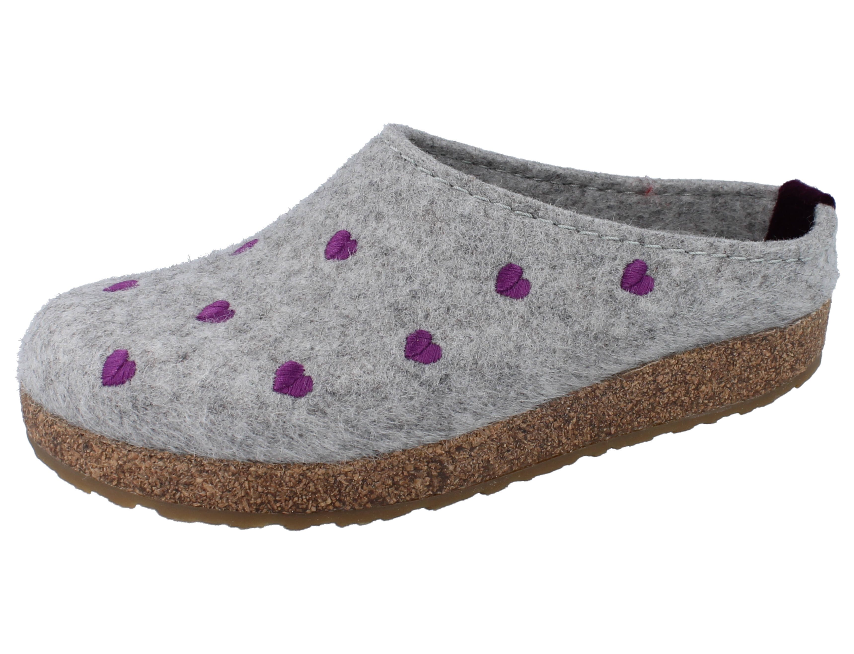 HAFLINGER Grizzly Cuoricino steingrau meliert/Wollfilz - Größe: 42 Clog