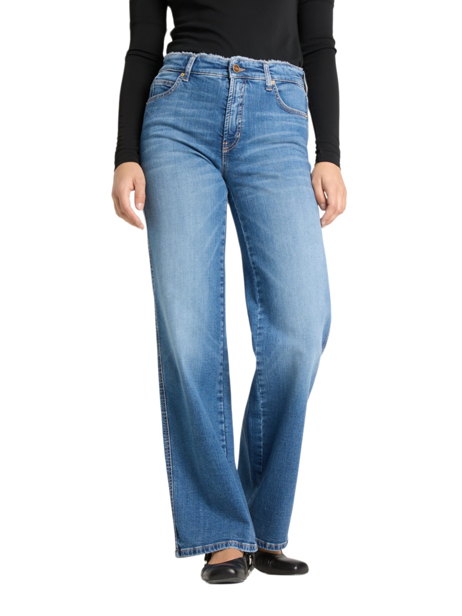 Cambio Stretch-Hose blau, Casual, Baumwolle, Unifarben, Wide Leg, Mittel