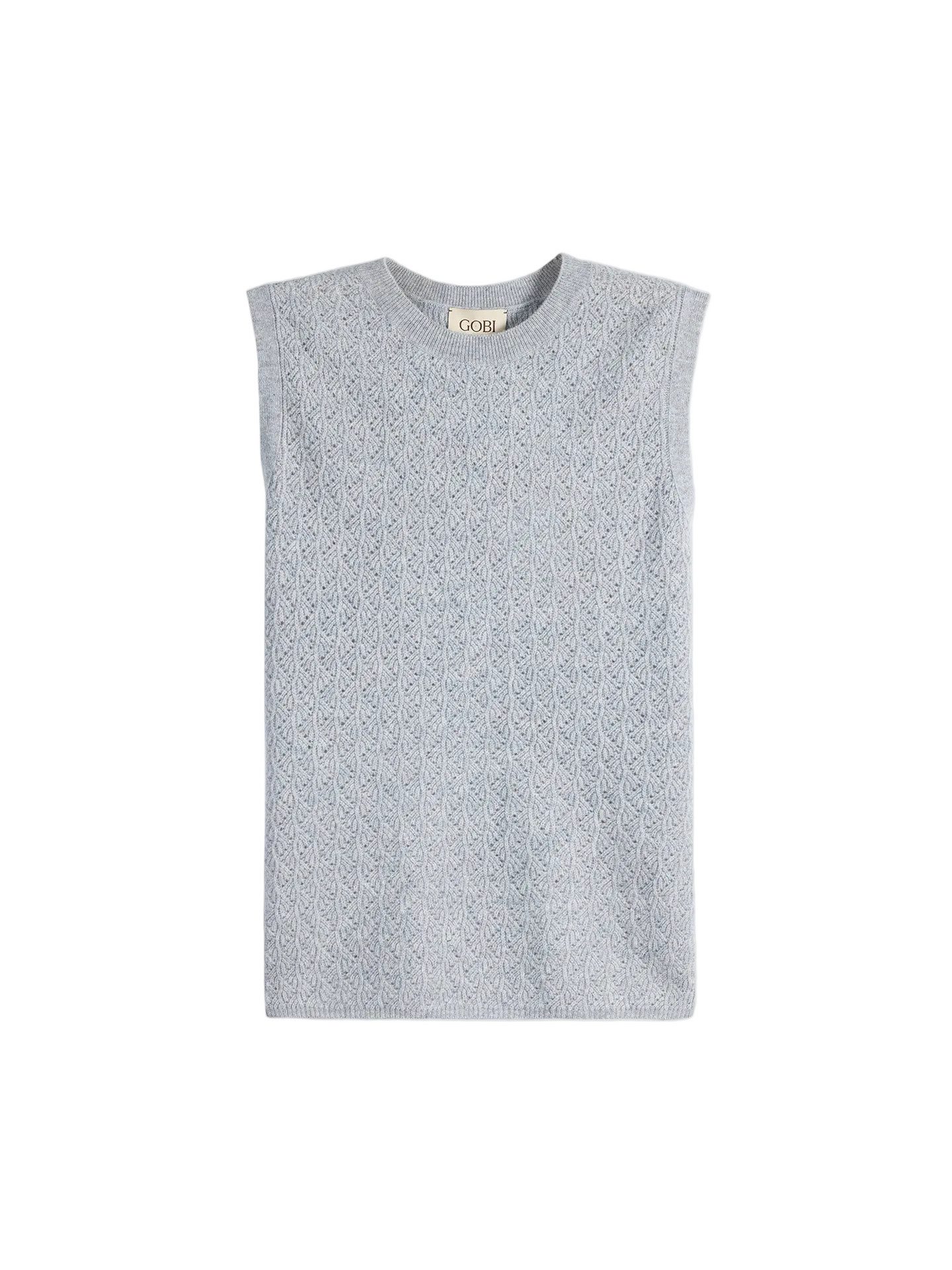Stricktop Ajour-Strick Kaschmir-Weste mit Rundhals