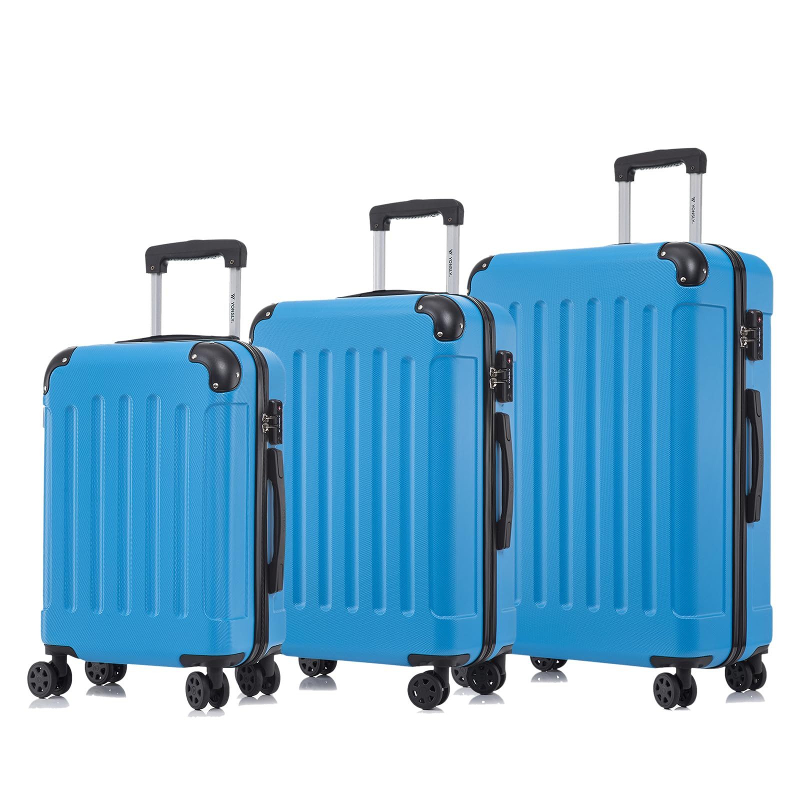 yonsly Kofferset Premium Reisekoffer TSA-Schloss,YKK-Reißverschluss Hartschalen-Koffer, 4 Rollen, (3 tlg., M-L-XL-Set), Trolley Kabinenkoffer Rollkoffer Suitcase Handgepäck Teleskopstange