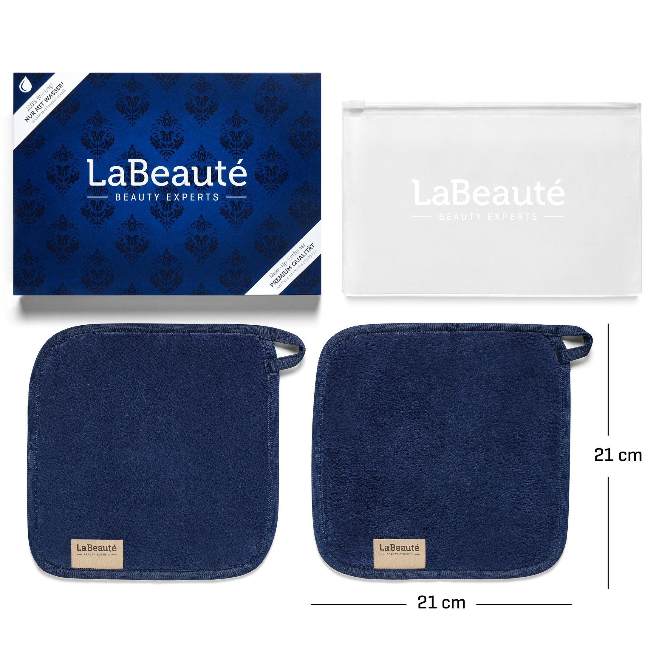 (2 21x21 Stück) LaBeauté Mikrofaser waschbar cm dunkelblau, 2-tlg., und wiederverwendbar Gesichtsreinigungstücher Abschminktücher