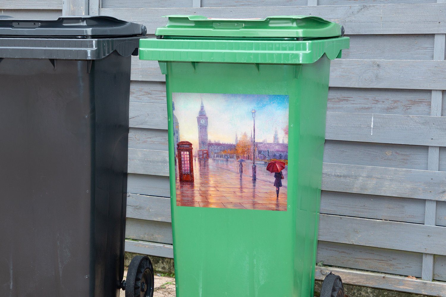 MuchoWow Wandsticker Container, - London Mülltonne, St), Abfalbehälter Sticker, Mülleimer-aufkleber, - Ölgemälde Telefon Malerei (1 