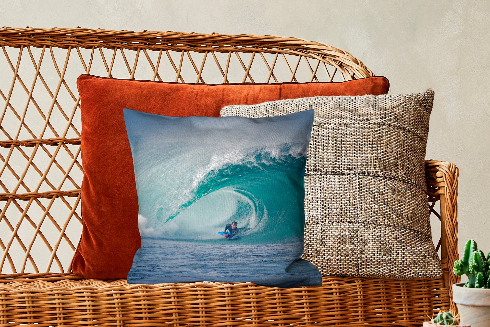 Füllung Welle, Surfer Sofakissen Zierkissen in Wohzimmer, Dekokissen Deko, für mit großer Schlafzimmer, MuchoWow