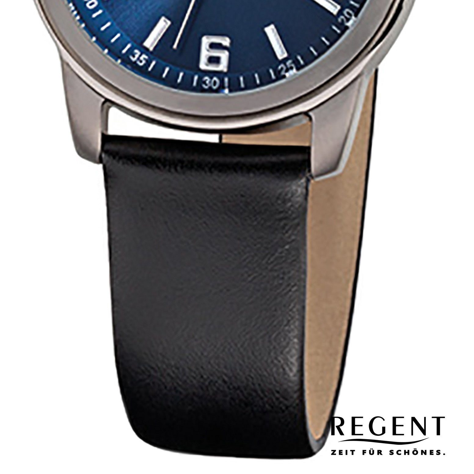 Damen Quarzuhr Lederarmband rund, 27mm), (ca. Regent Regent Analog, Damen-Armbanduhr klein schwarz Armbanduhr