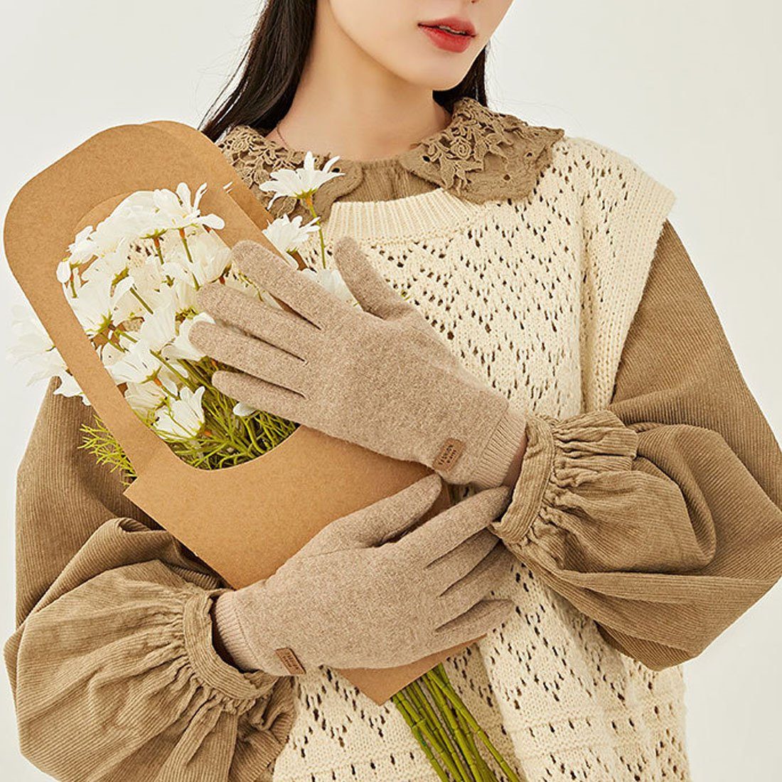 warme Kaschmir DÖRÖY Winterhandschuhe khaki aus Fleecehandschuhe für Frauen, Touchscreen-Handschuhe
