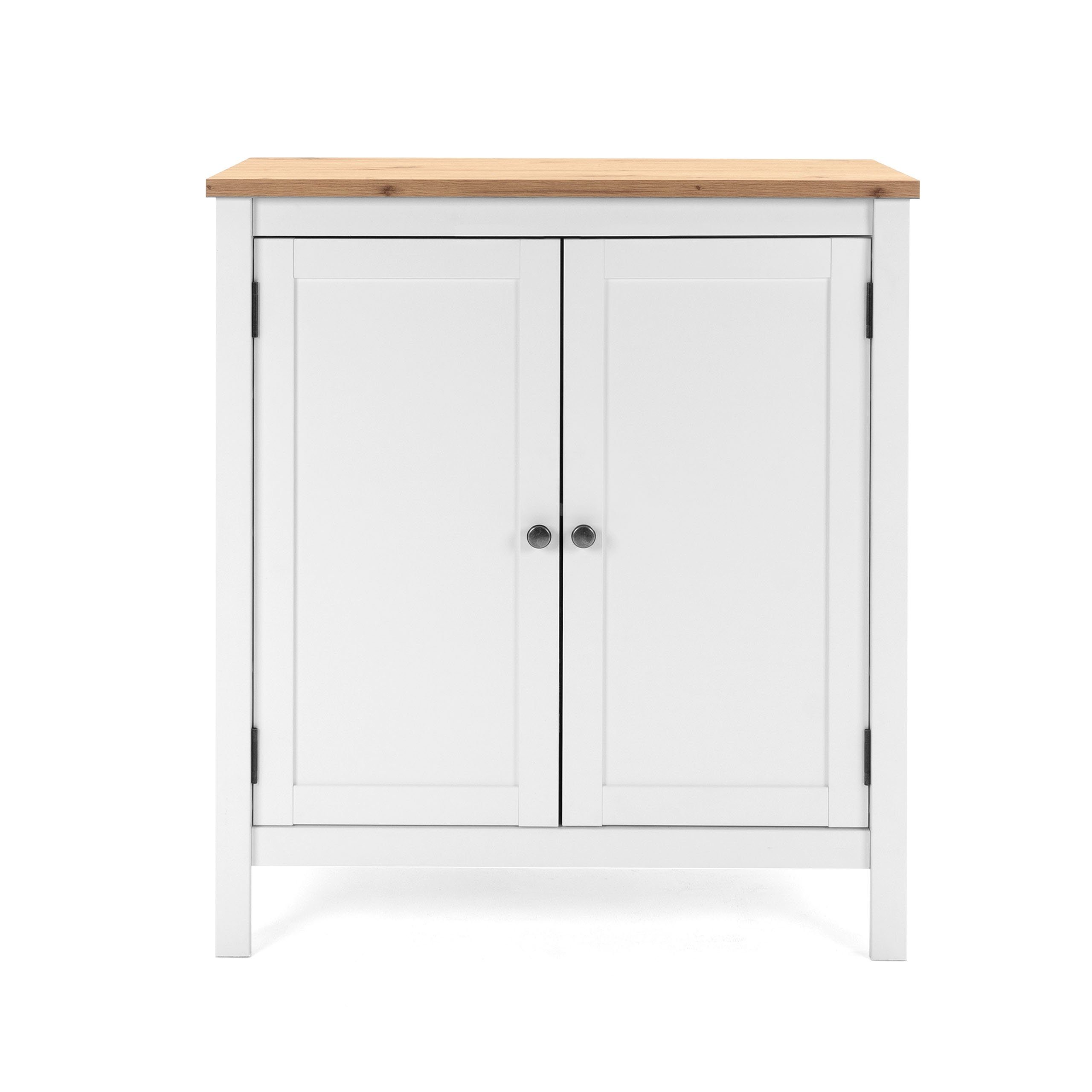Newroom Kommode Wildeiche 80 cm, Sideboard Weiß Wildeiche Vintage Landhaus Highboard Anrichte